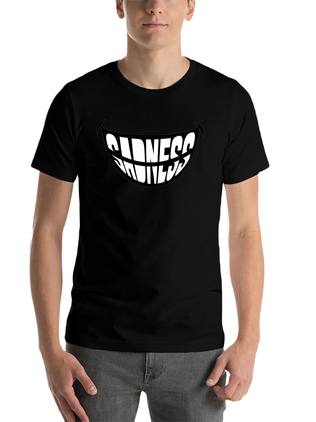 Black Sadness Smiles Graphic T-Shirt - Black, Stylish Men's Tee view 7