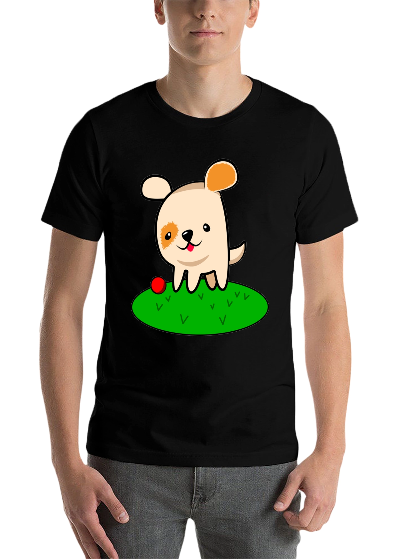 Black Cute Dog Cartoon Black T-Shirt view 7