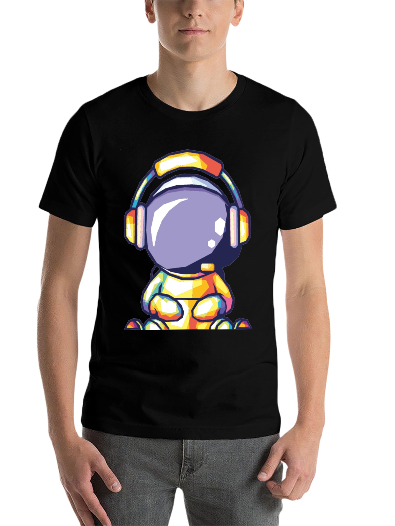 Black Astronaut Headphone Graphic Tee view 7