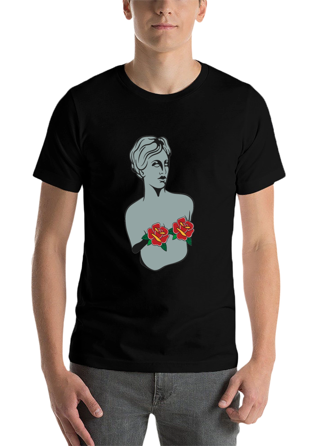 Statue Bust with Roses Graphic Tee - 7