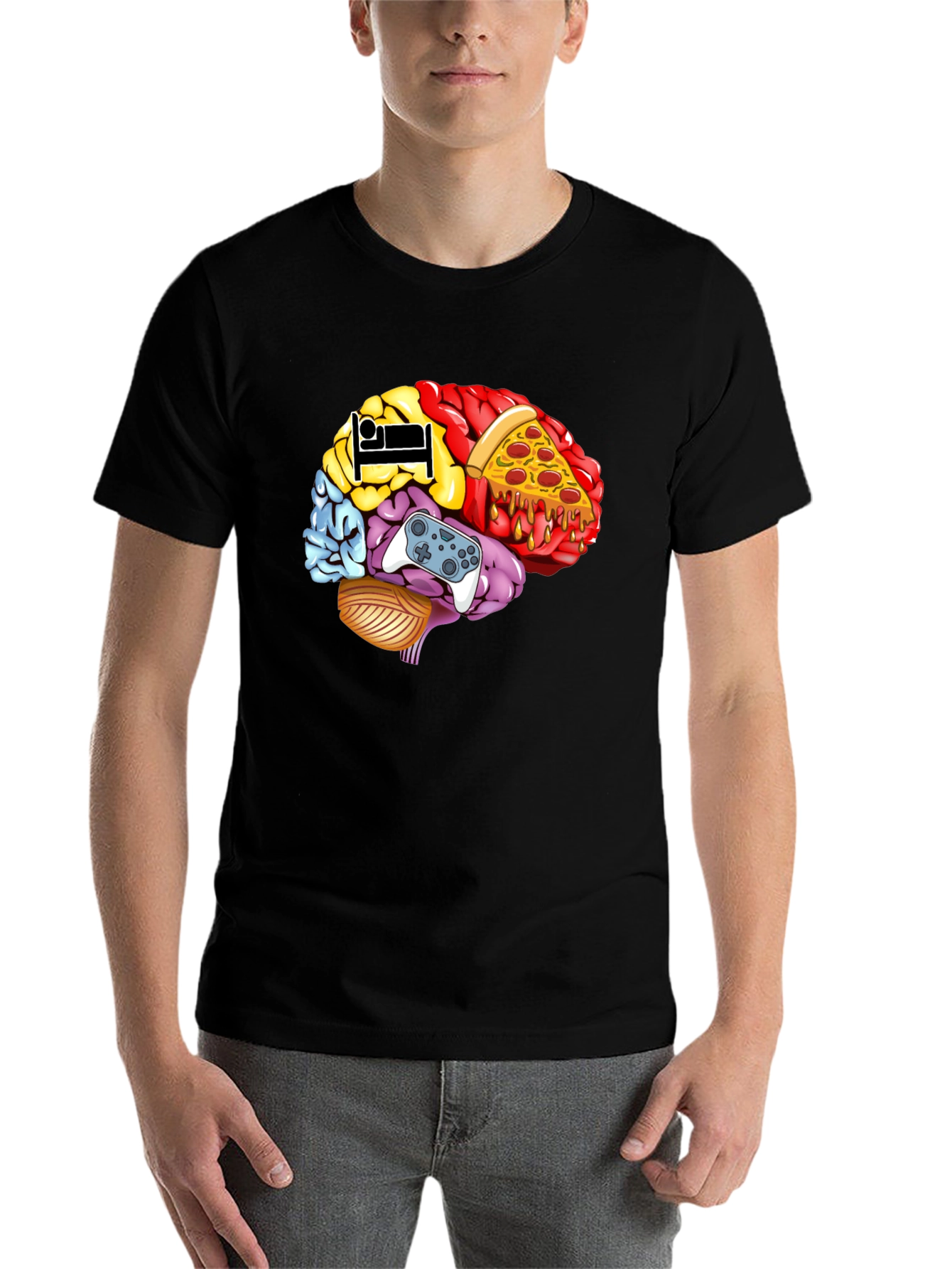 Black Brain Food Gamer T-Shirt - Men's Black Graphic Tee view 7