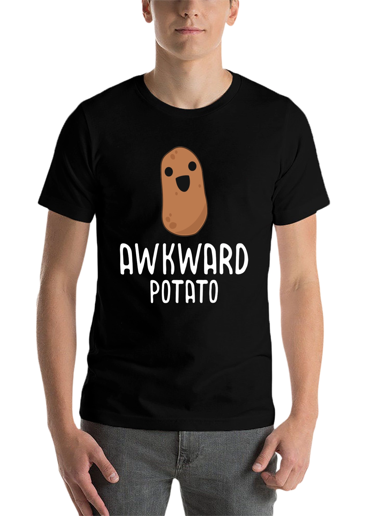 Black Awkward Potato Graphic T-Shirt - Unisex Black Tee view 7