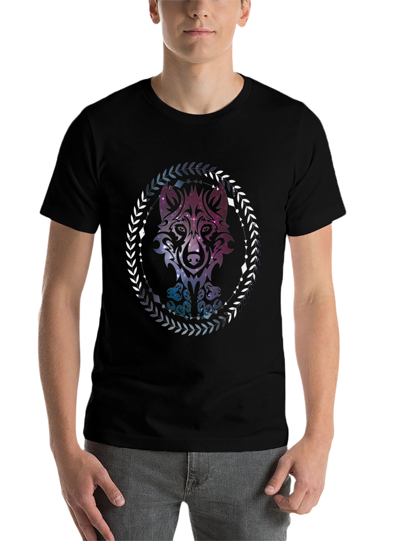 Black Wolf Galaxy T-Shirt - Artistic Graphic Tee view 7