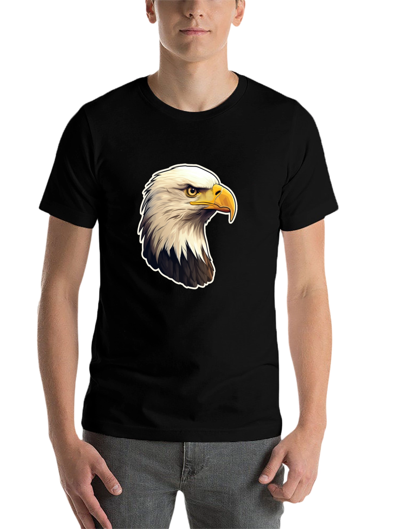 Black Bald Eagle Graphic Print Black T-Shirt view 7