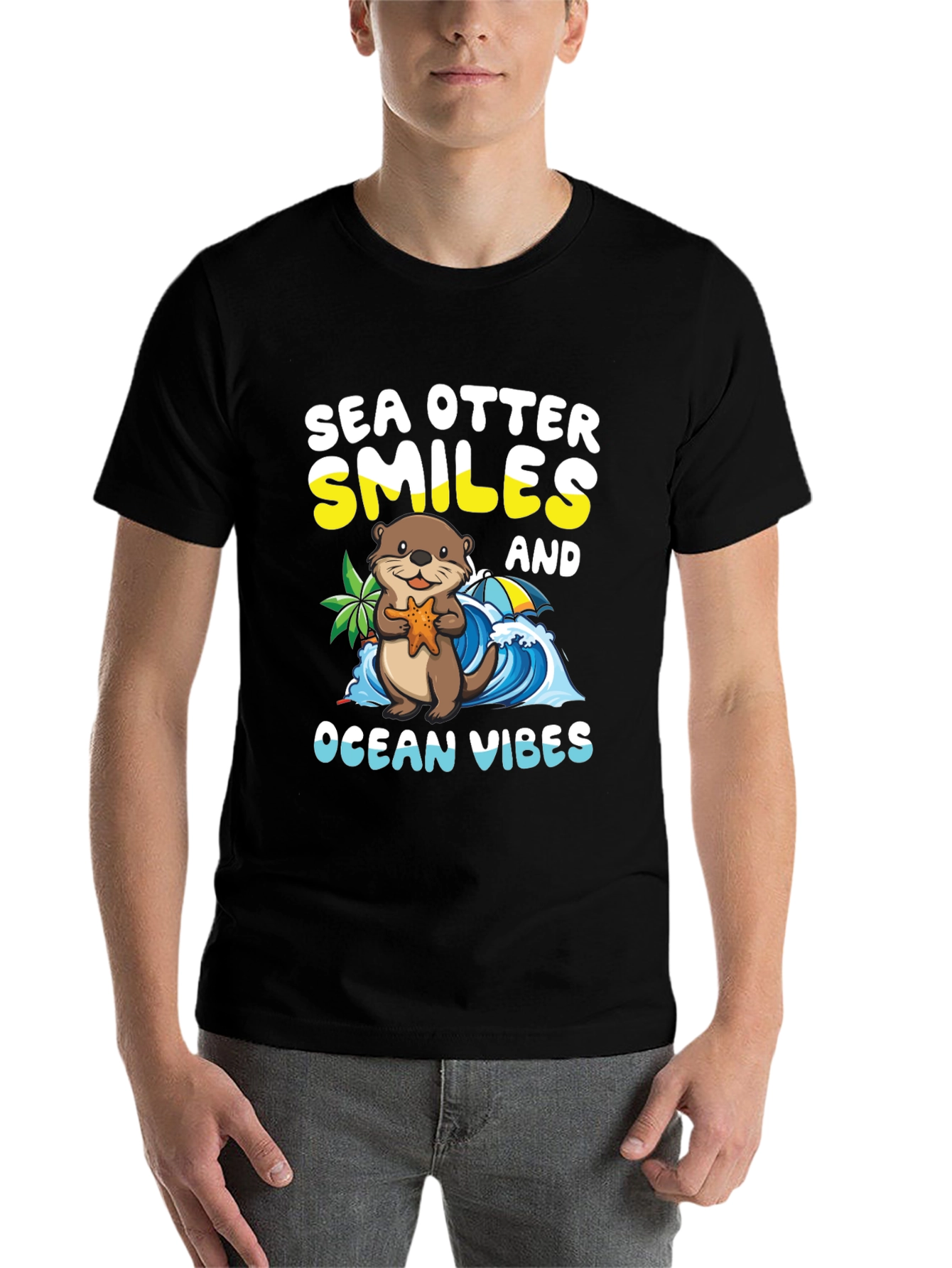 Black Sea Otter Smiles Ocean Vibes T-Shirt view 7