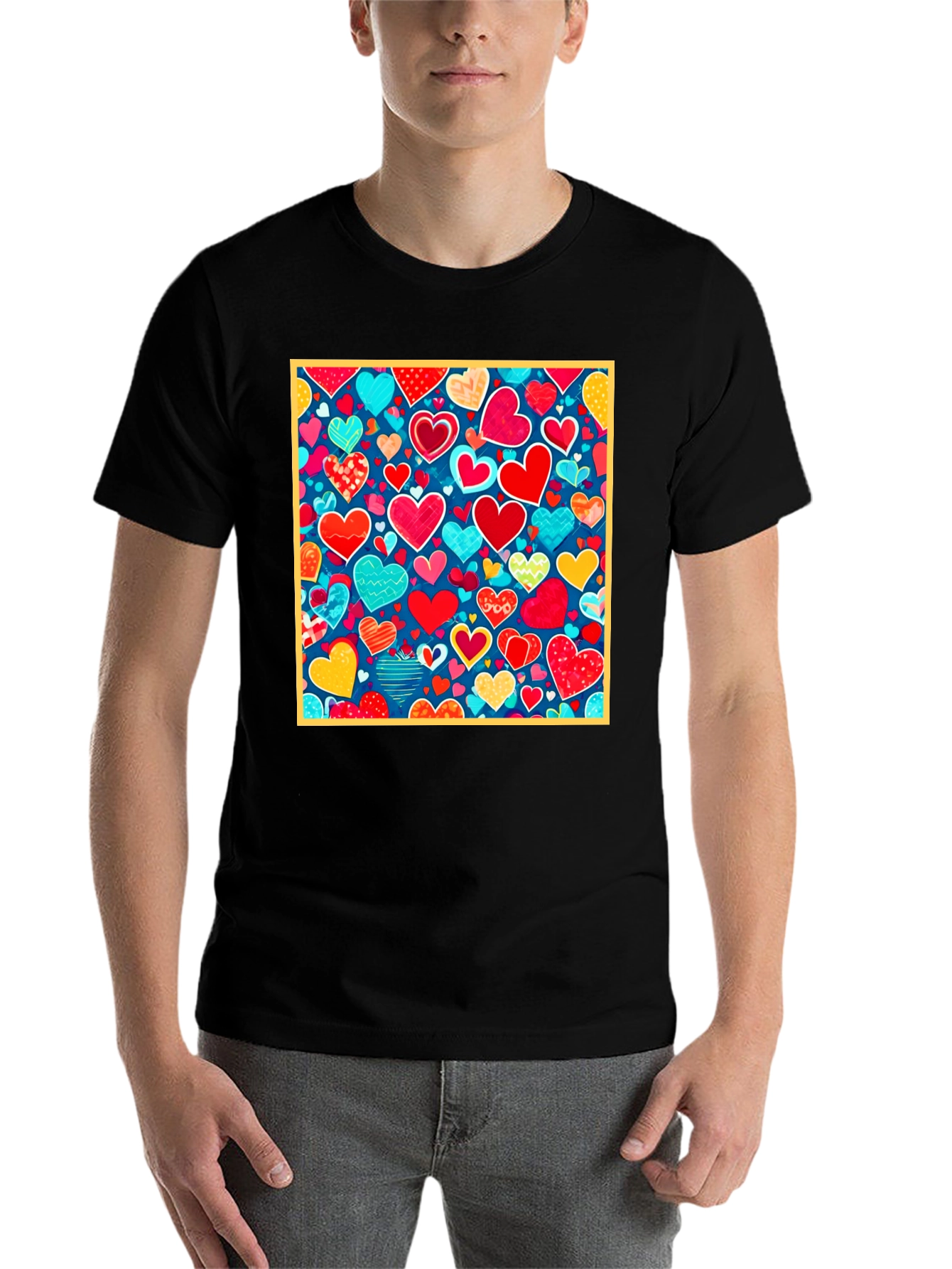 Black Heart Pattern Black T-Shirt - Valentine's Day Style view 7