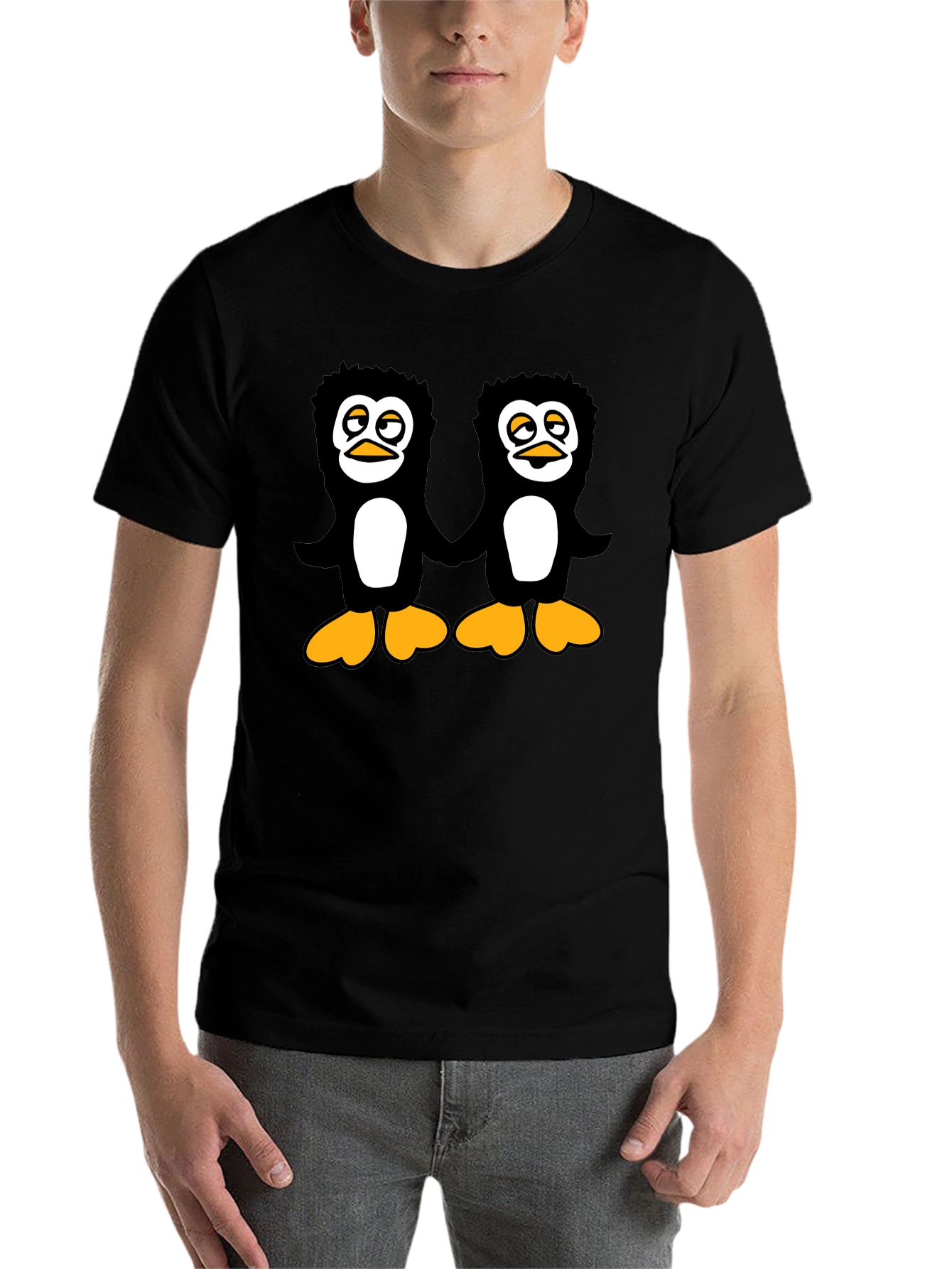 Black Penguin Pals Black T-Shirt - Fun Graphic Tee view 7