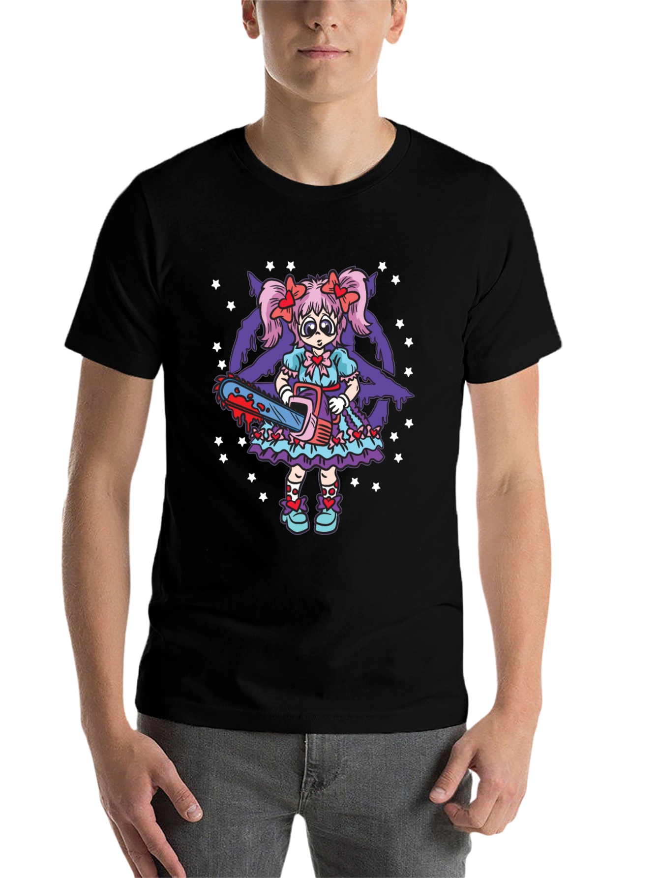 Black Creepy Cute Chainsaw Doll Graphic Tee view 7