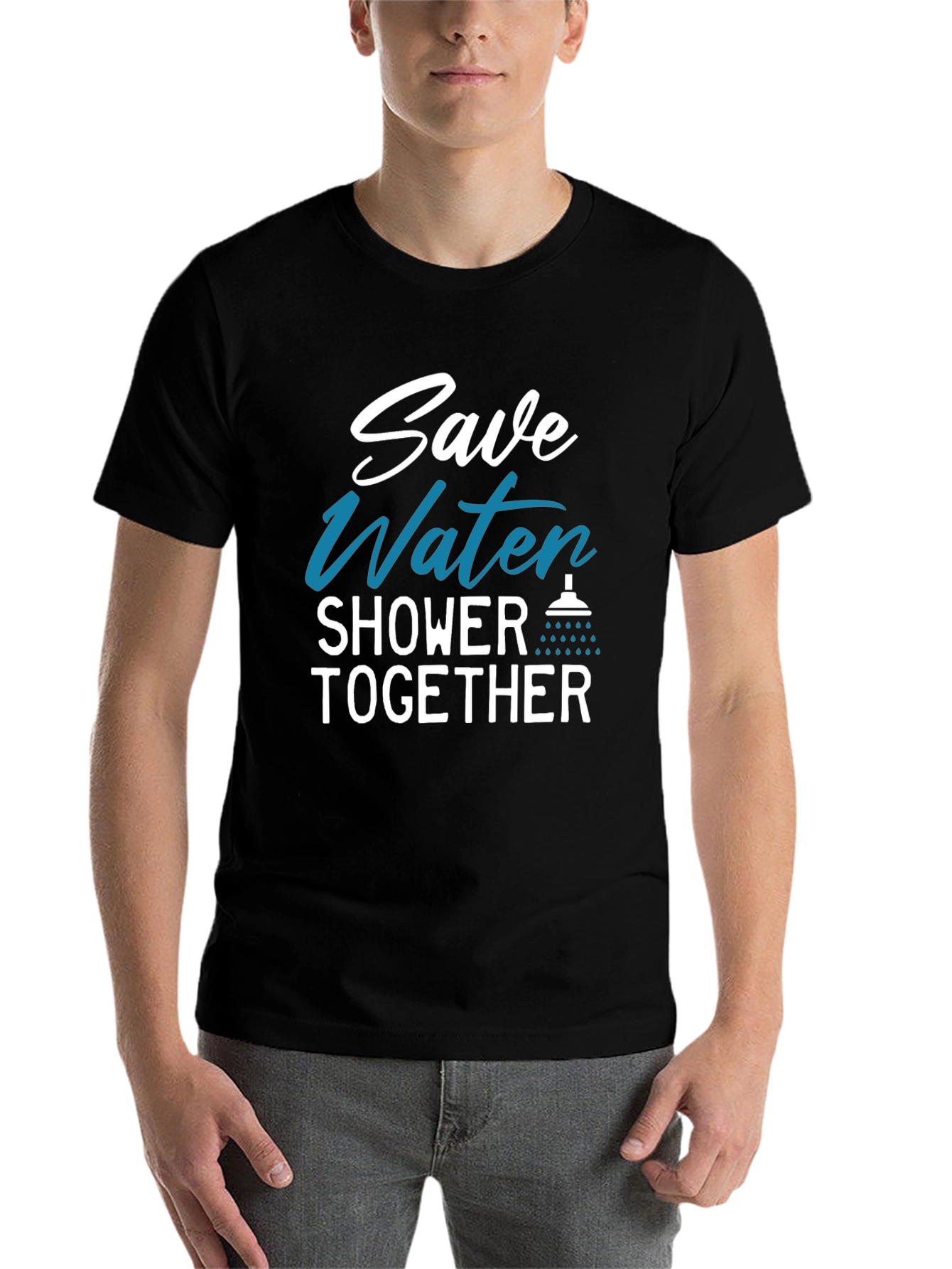 Black Save Water Shower Together Graphic Tee view 7
