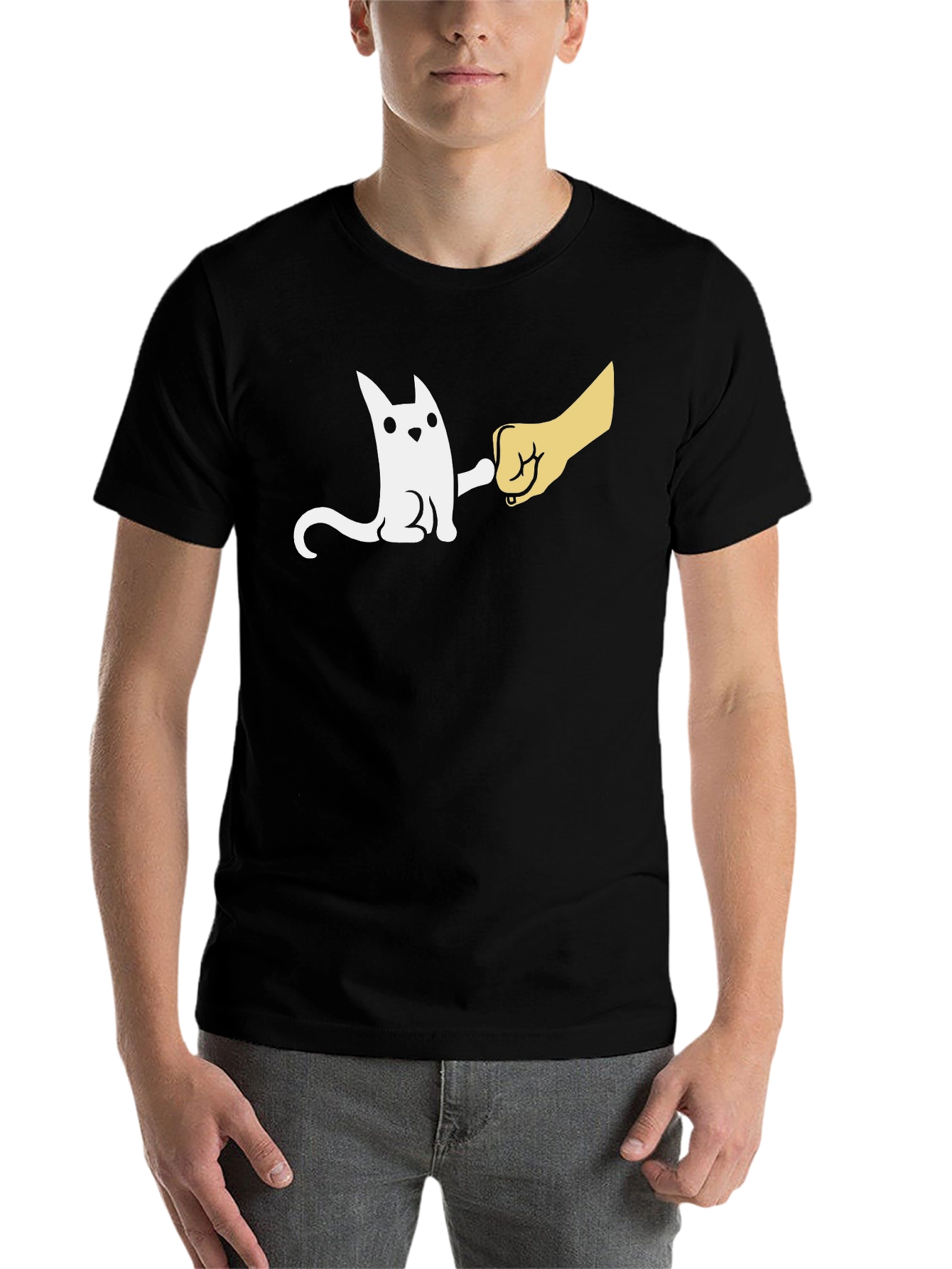 Black Cute Cat Fist Bump Graphic Black T-Shirt view 7