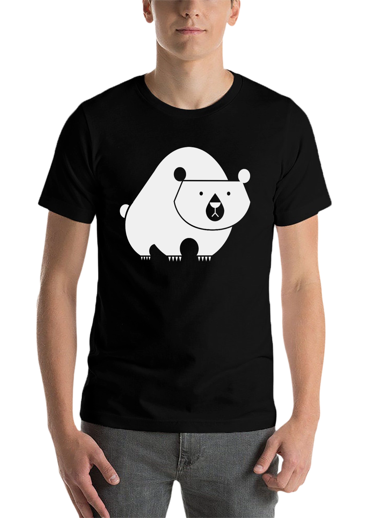 Black Geometric Bear Graphic T-Shirt - Cool Minimalist Design view 7