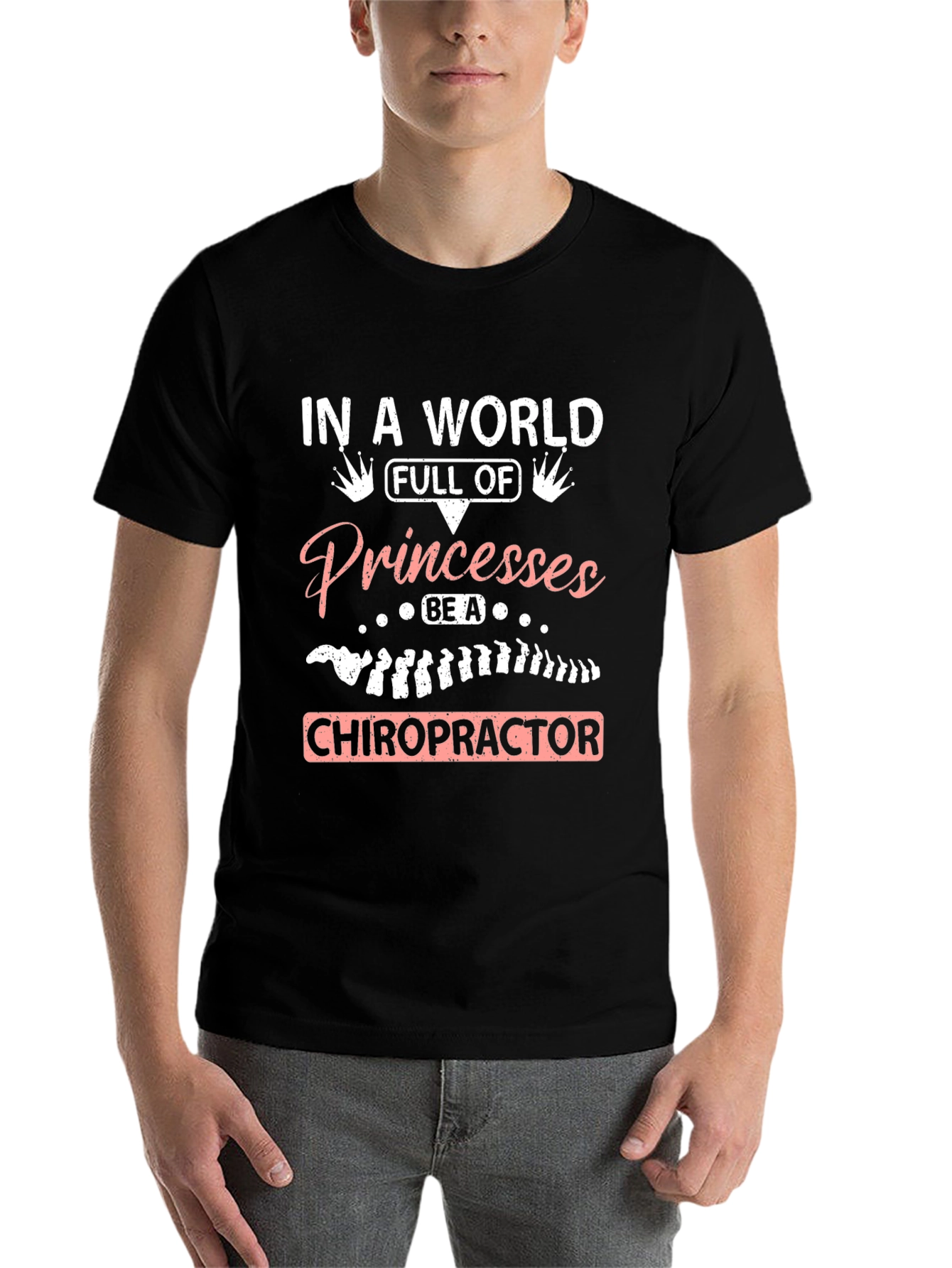 Black Chiropractor Princesses Graphic Tee - Black Cotton T-Shirt view 7