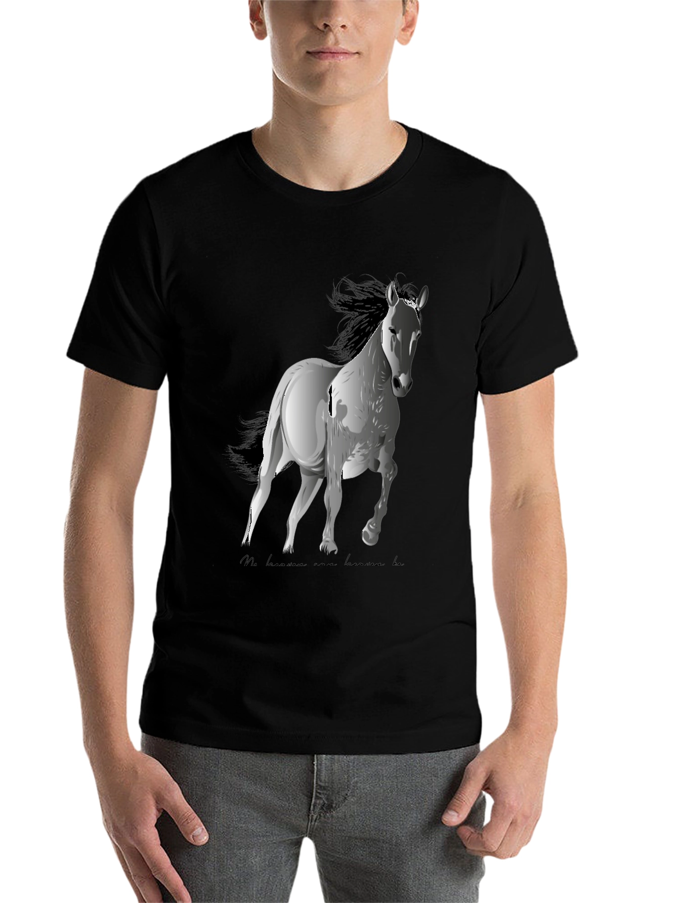 Black Horse Graphic Tee - Black Cotton Blend, Stylish Casual Wear view 7