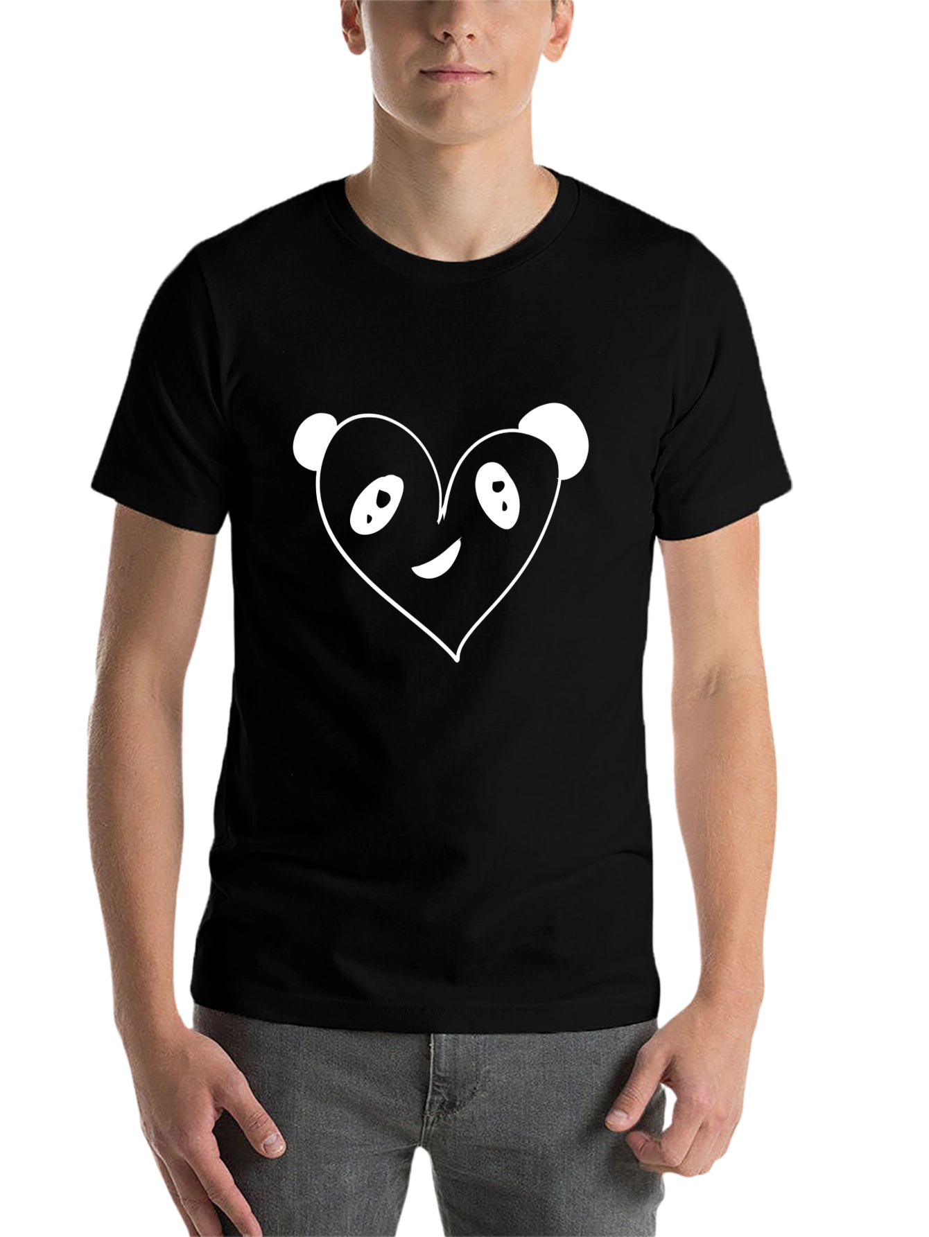 Black Cute Panda Heart Graphic Tee - Black Cotton Blend view 7
