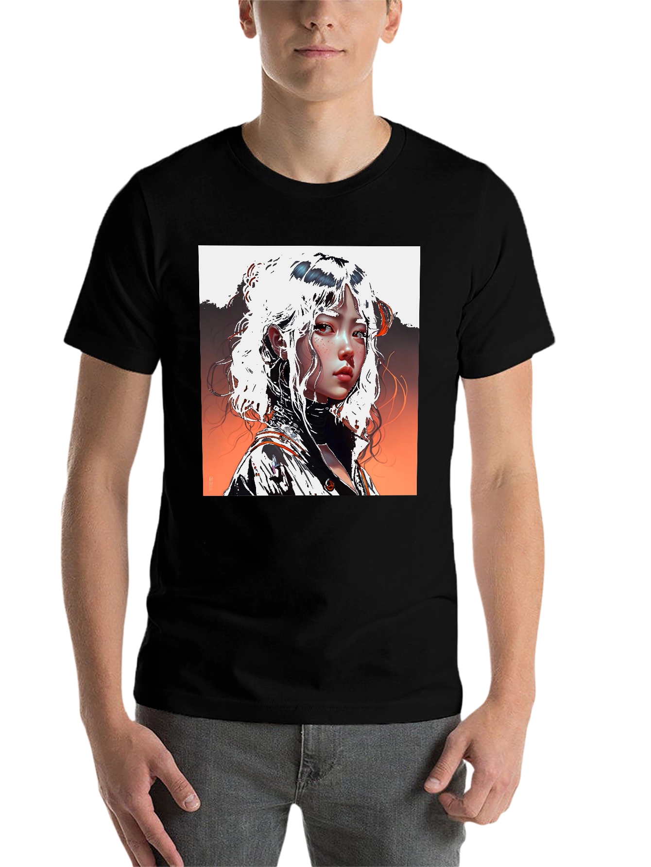 Black Anime Portrait Graphic Tee - Unisex Black T-Shirt view 7