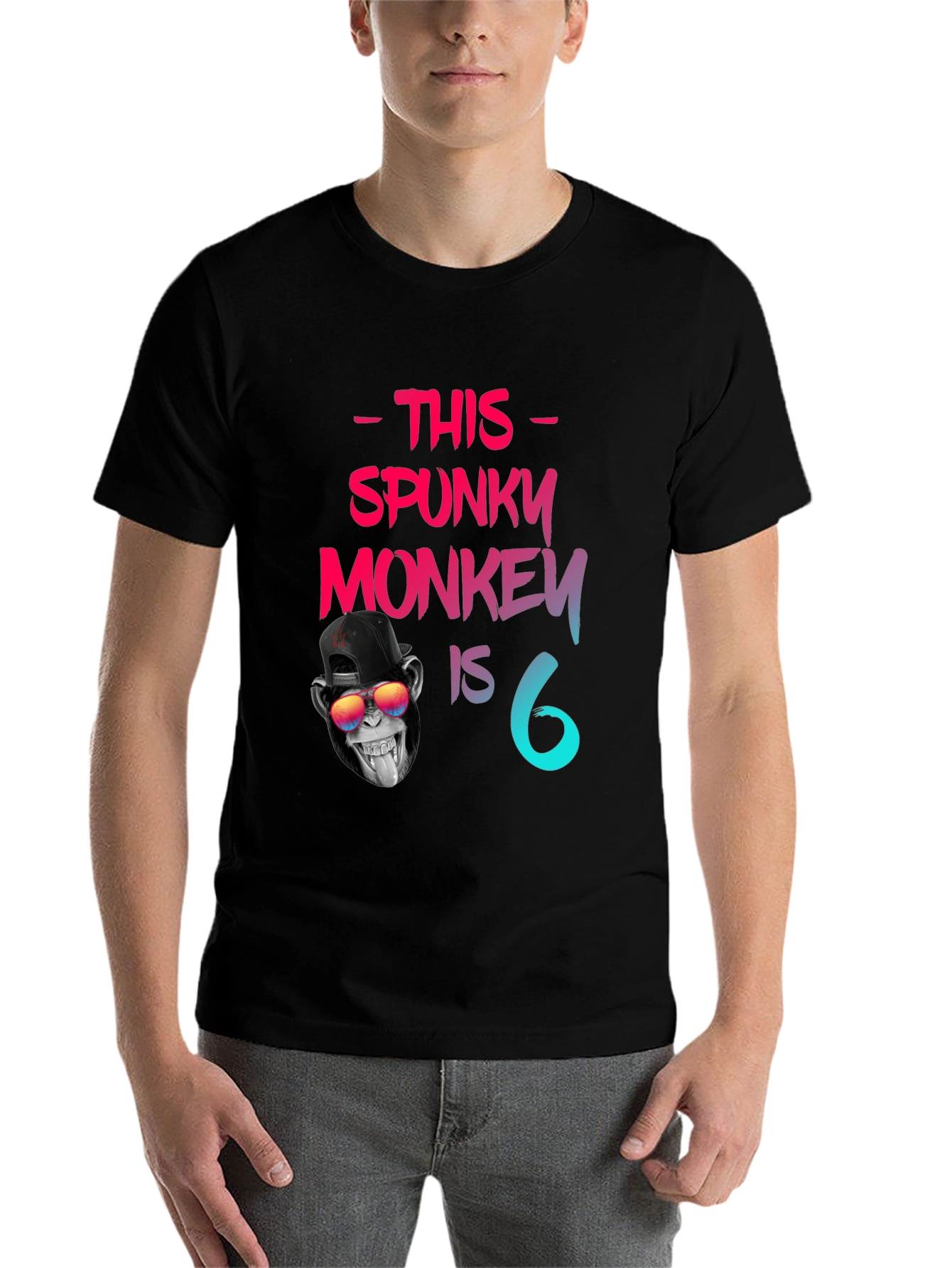 Black Spunky Monkey Birthday T-Shirt -  6 Years Old view 7