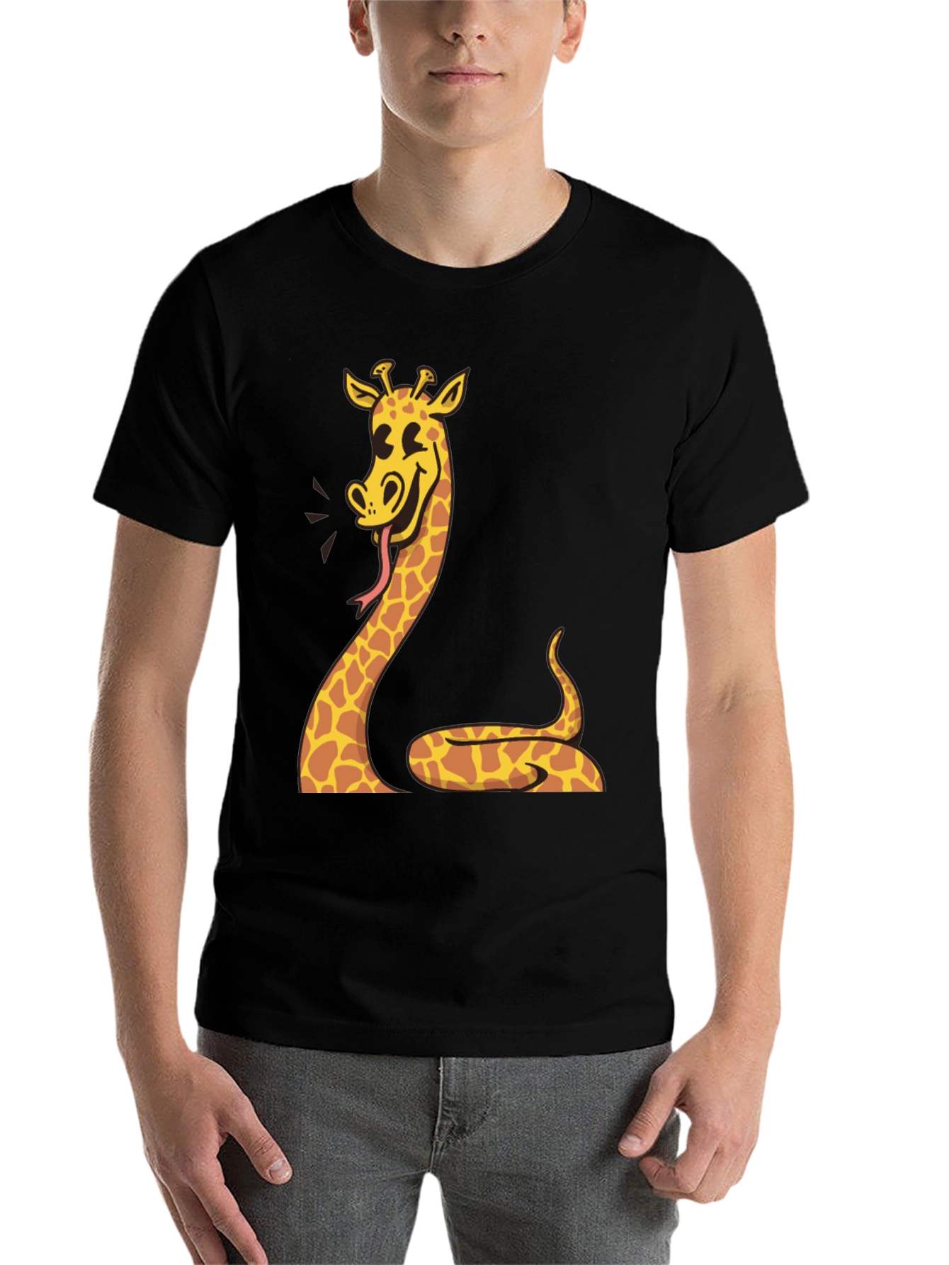 Black Giraffe Snake Graphic Tee - Unique Men's Black T-Shirt view 7