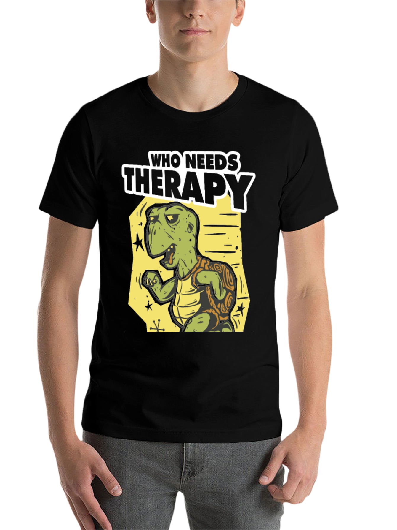 Black Funny Turtle Therapy T-Shirt - Unique Design view 7