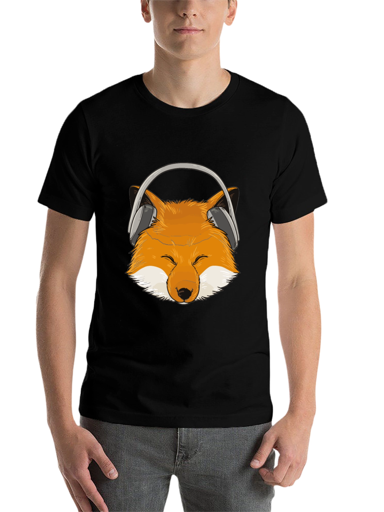 Black Fox Headphone T-Shirt - Cool Animal Design view 7