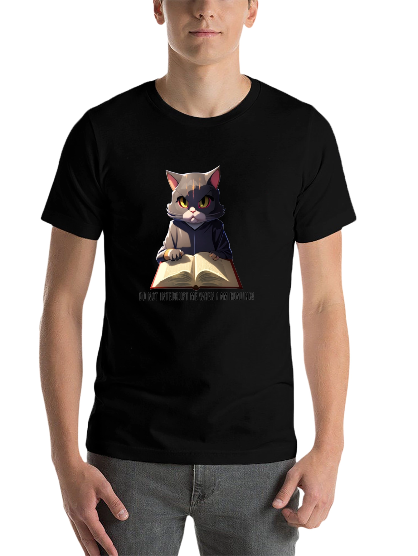 Black Reading Cat Graphic T-Shirt - Do Not Disturb view 7