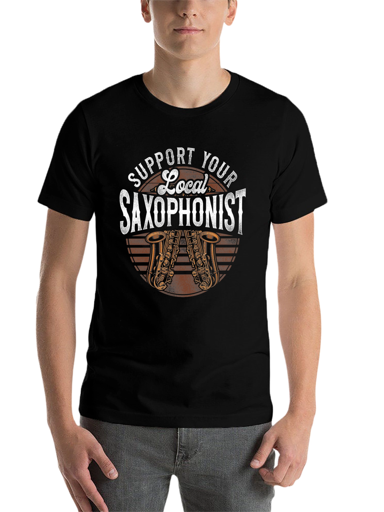 Black Support Your Local Saxophonist T-Shirt view 7