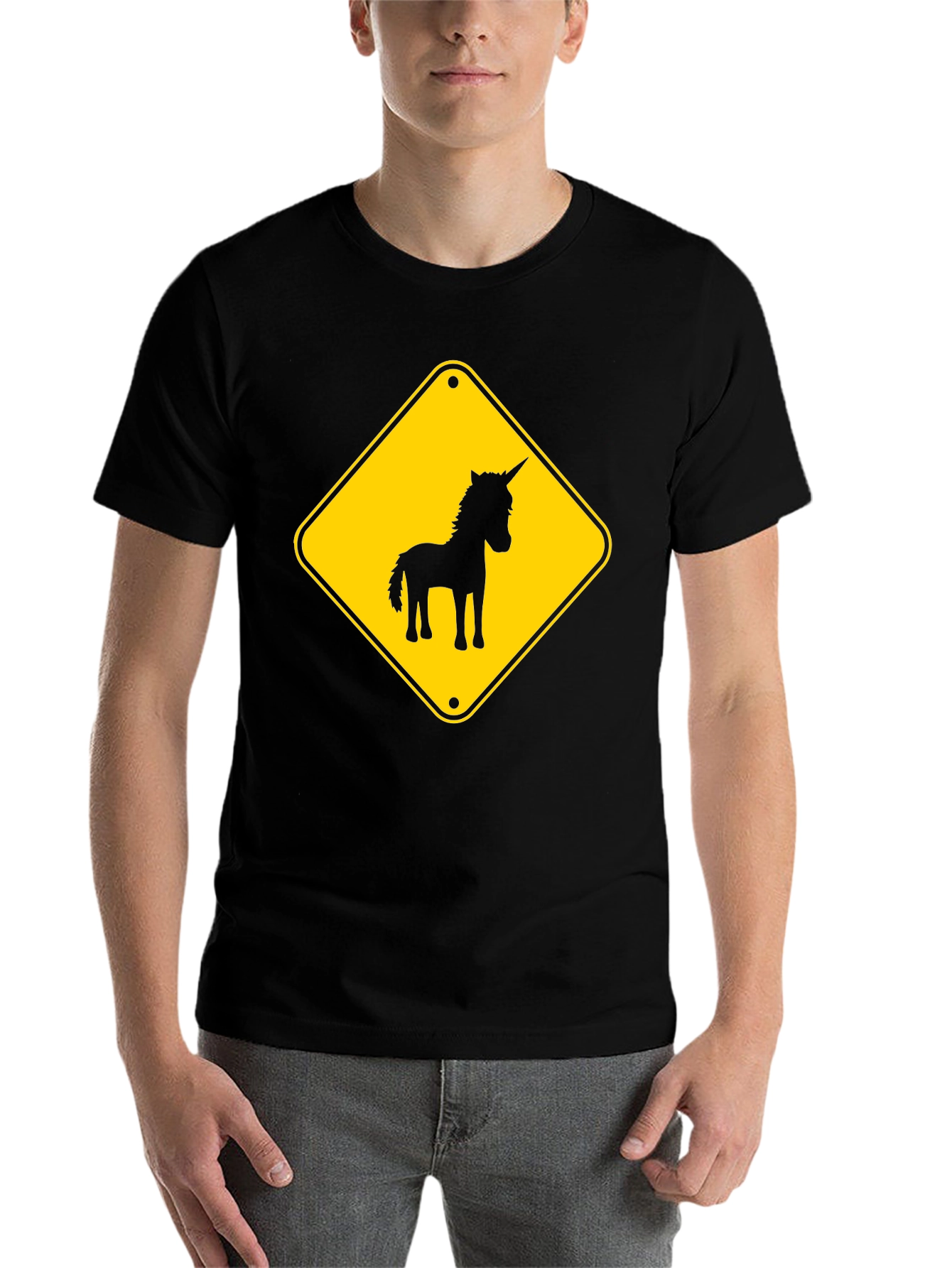 Black Unicorn Crossing T-Shirt - Black Novelty Tee view 7