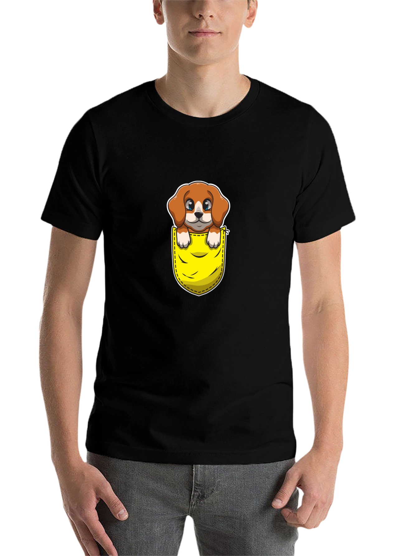 Black Cute Dog in Pocket Graphic Tee - Unisex view 7