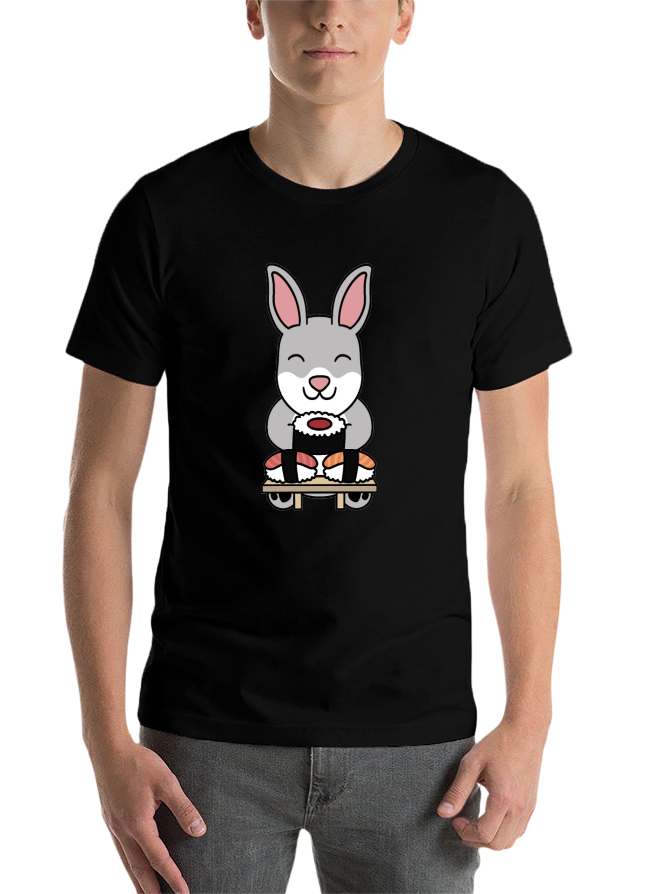 Black Sushi Rabbit Graphic T-Shirt - Black Cotton Blend view 7