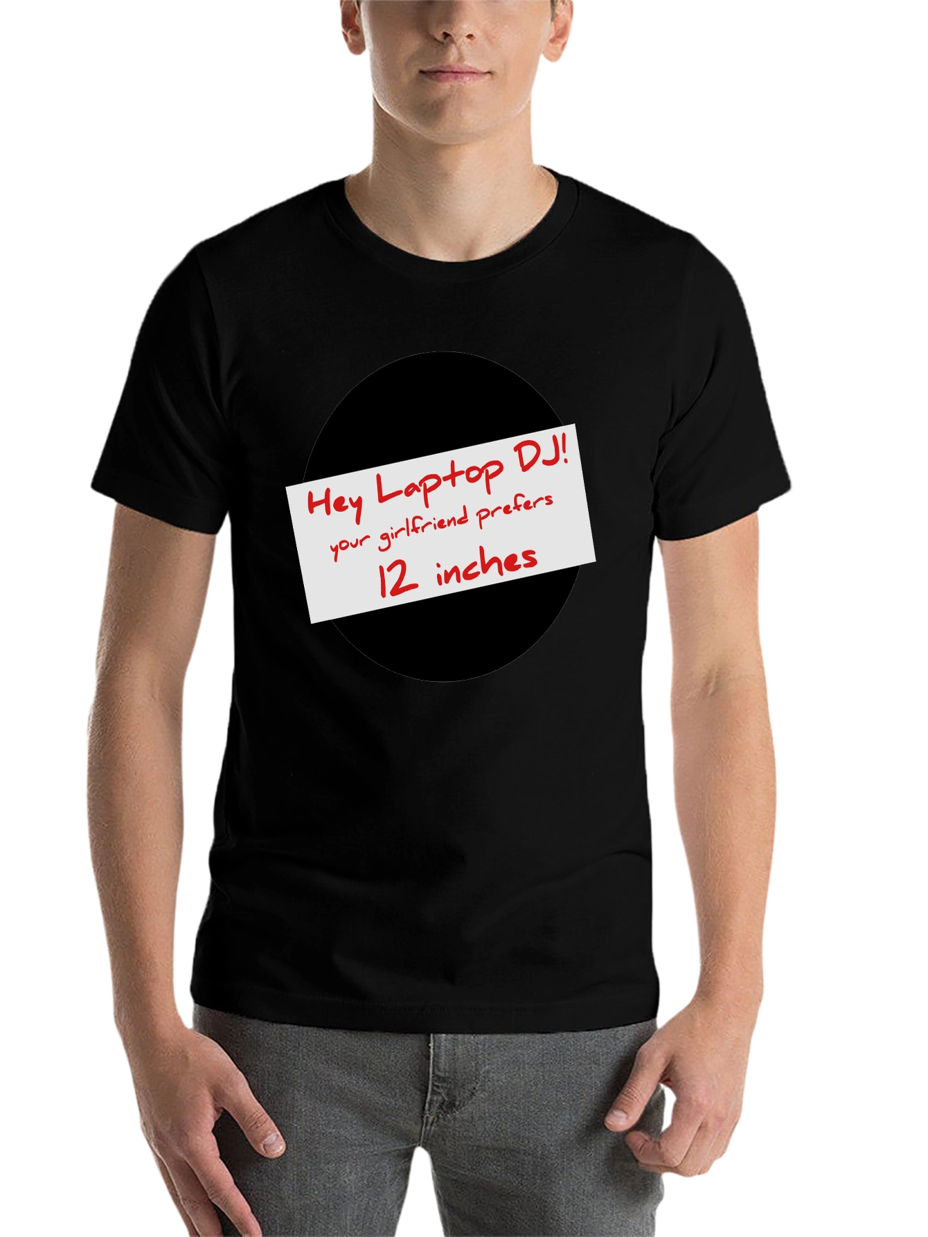 Black Hey Laptop DJ! Humor Tee view 7