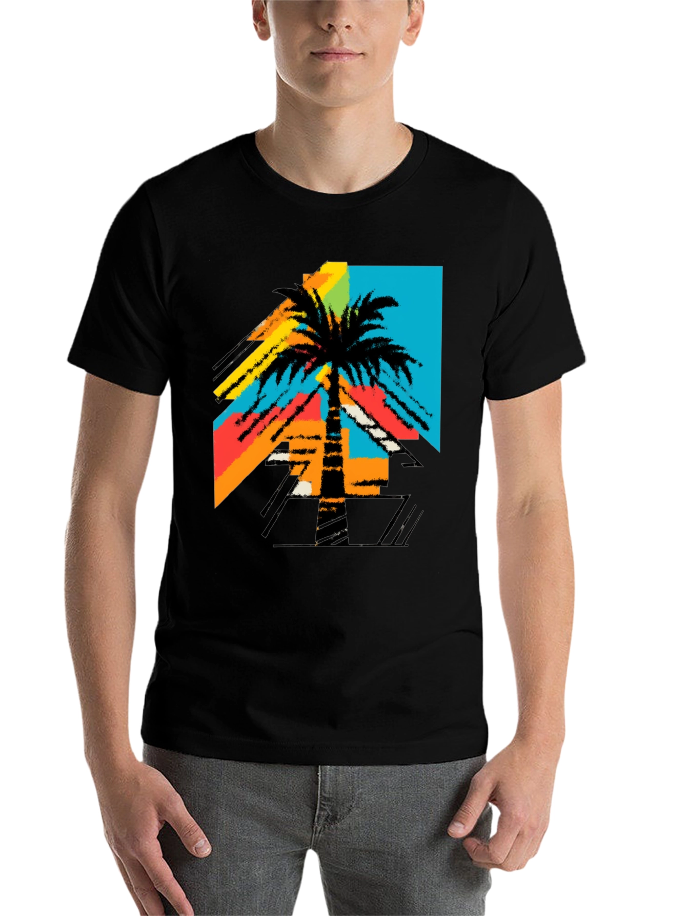 Black Retro Palm Tree Graphic Tee - Black T-Shirt view 7