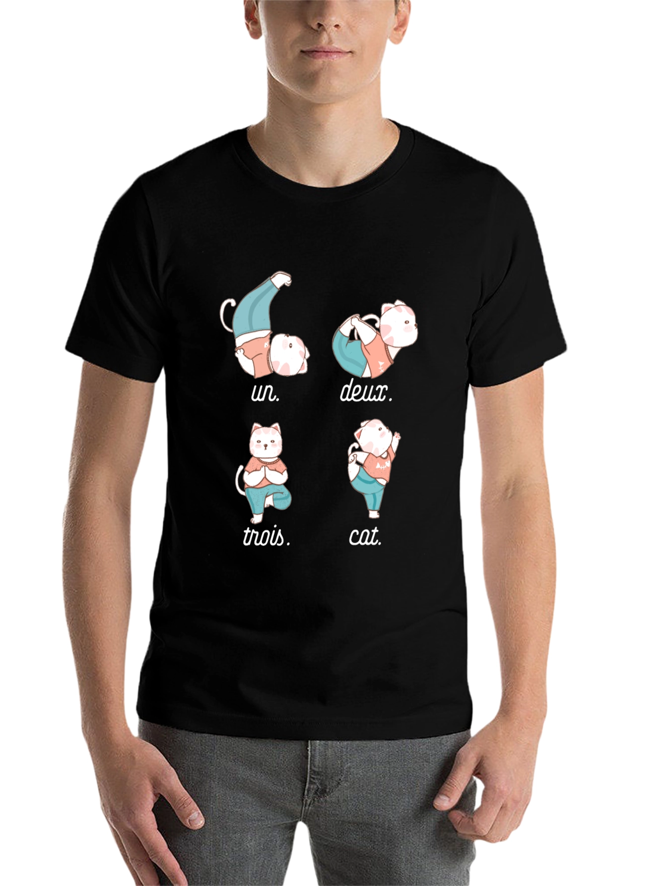 Yoga Cat T-Shirt - Humorous French Numbers Tee - 7