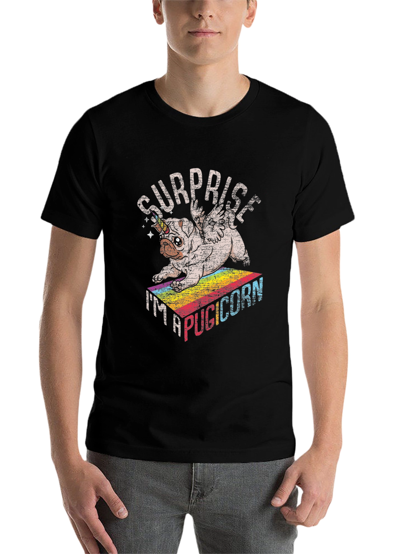Black Surprise Pugicorn Graphic T-Shirt view 7
