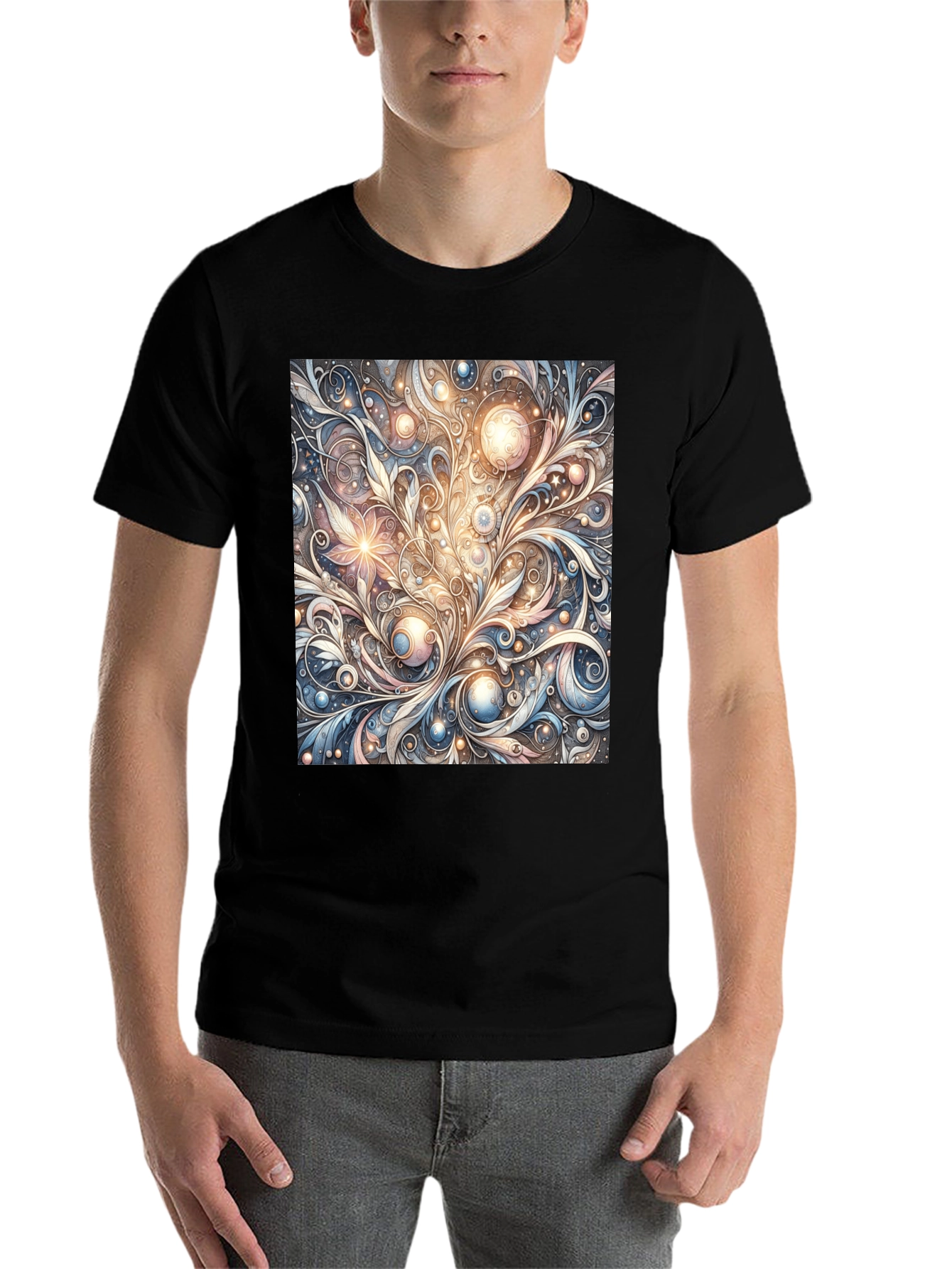 Black Art Nouveau Swirl T-Shirt: Unique Pattern Tee view 7