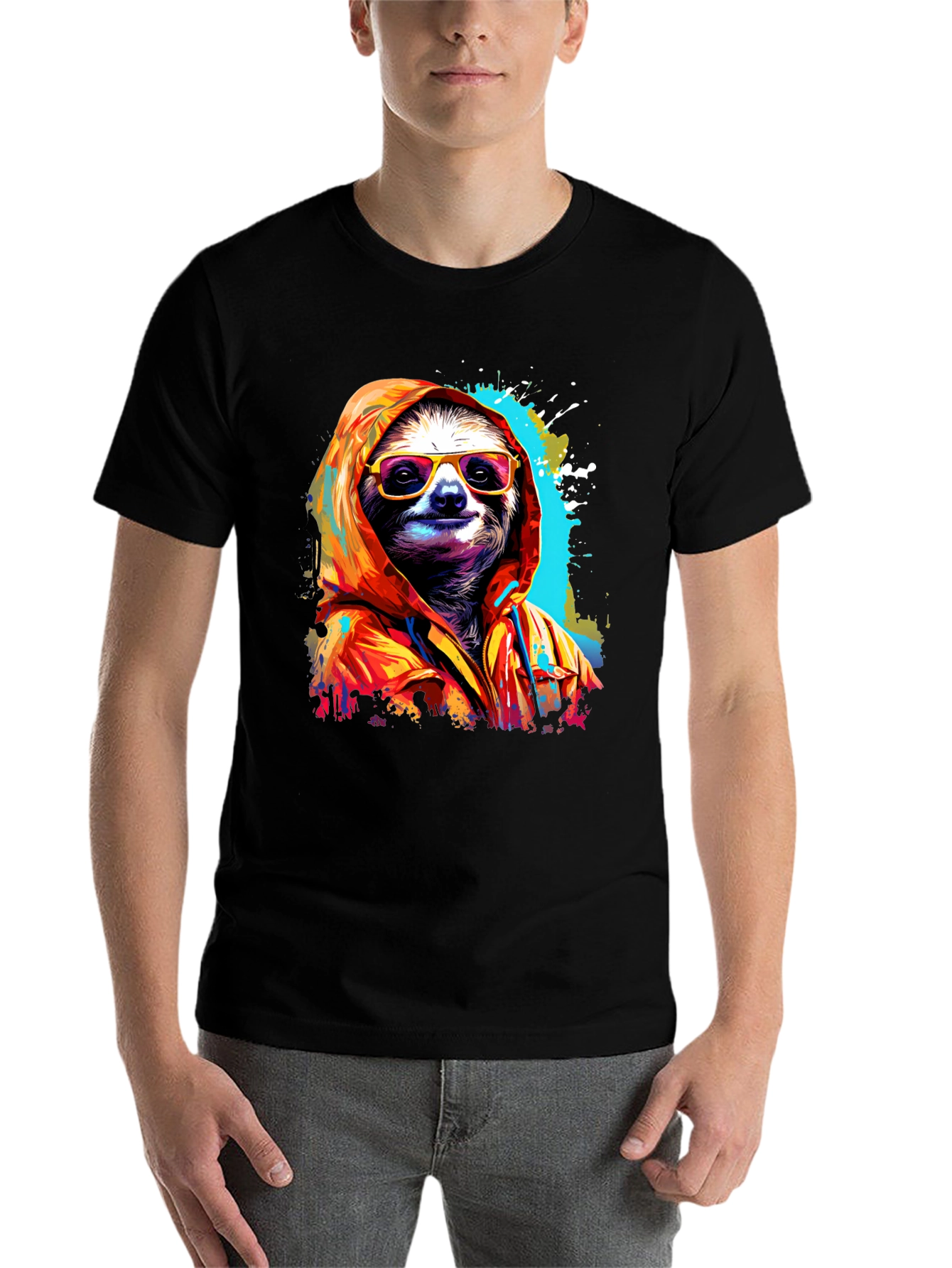 Black Cool Sloth Graphic Tee - Relaxed Style view 7