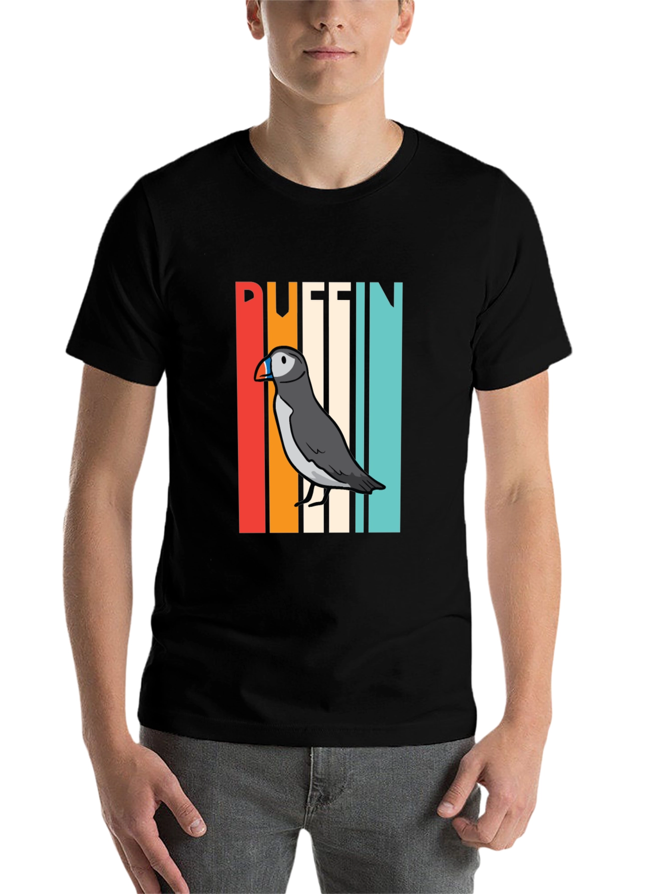 Black Retro Puffin Bird Graphic T-Shirt view 7
