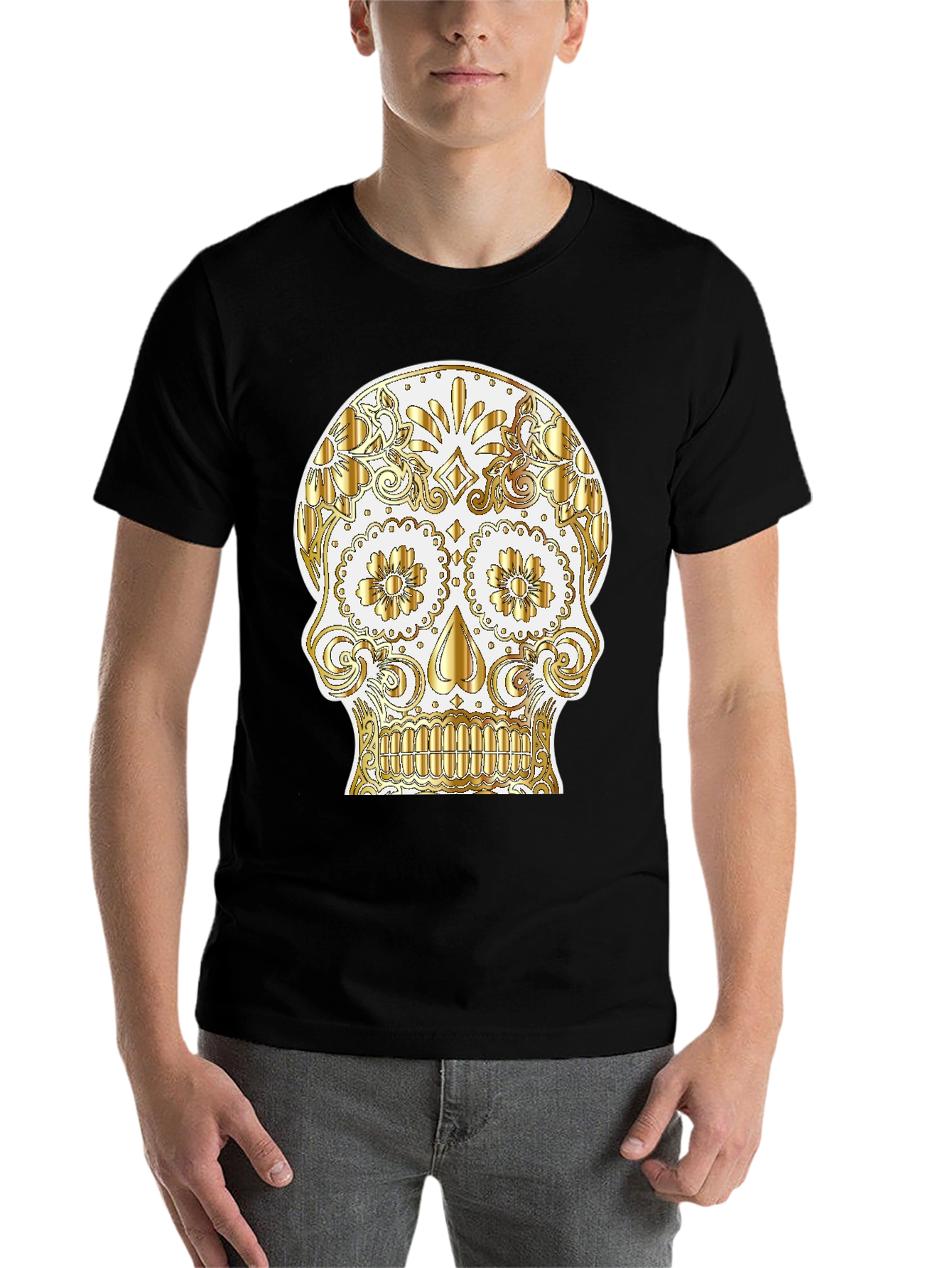 Black Sugar Skull Graphic Tee - Day of the Dead Shirt view 7