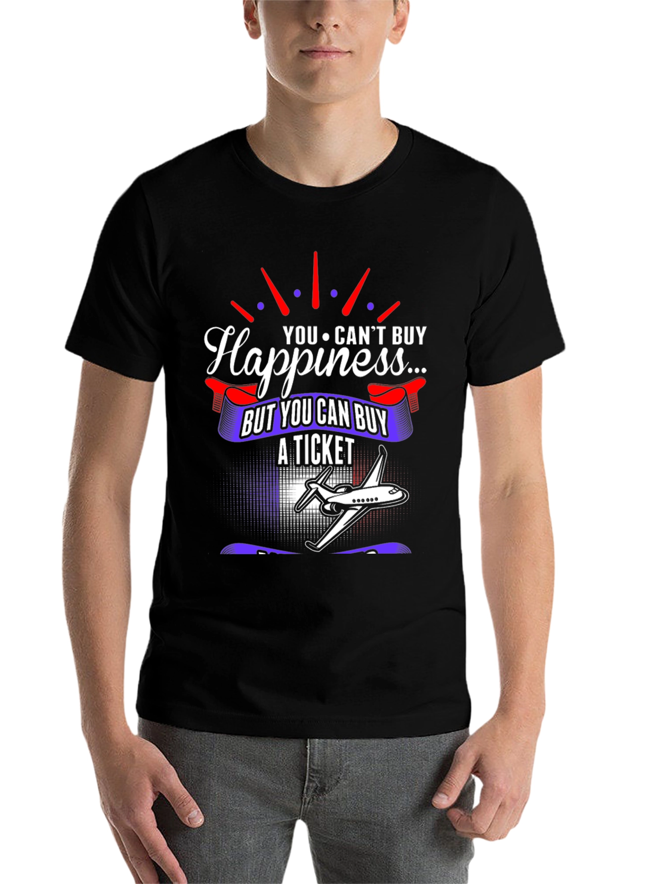 Black Happiness Ticket T-Shirt - Aviation Travel Tee view 7