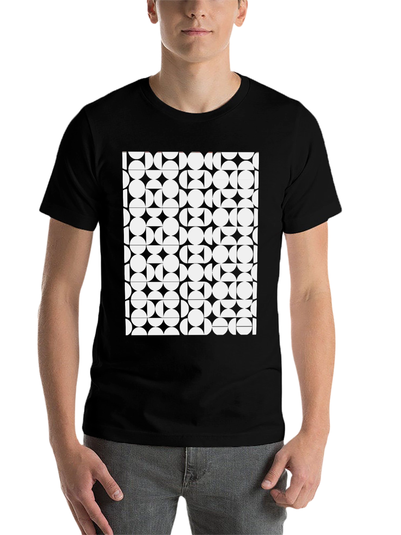 Black Geometric Pattern Black T-Shirt view 7