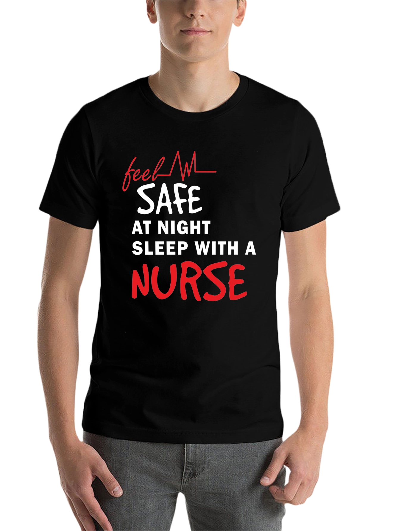 Black Funny Nurse T-Shirt - Feel Safe At Night view 7