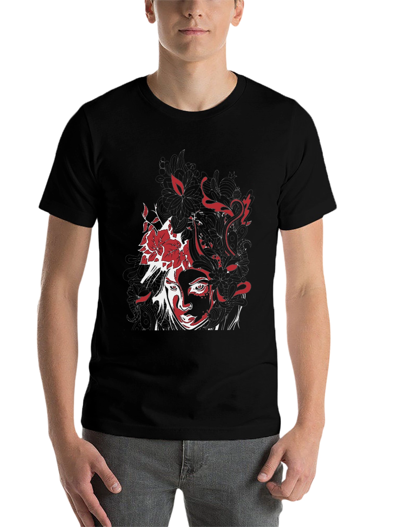 Black Artistic Graphic Print Black T-Shirt view 7