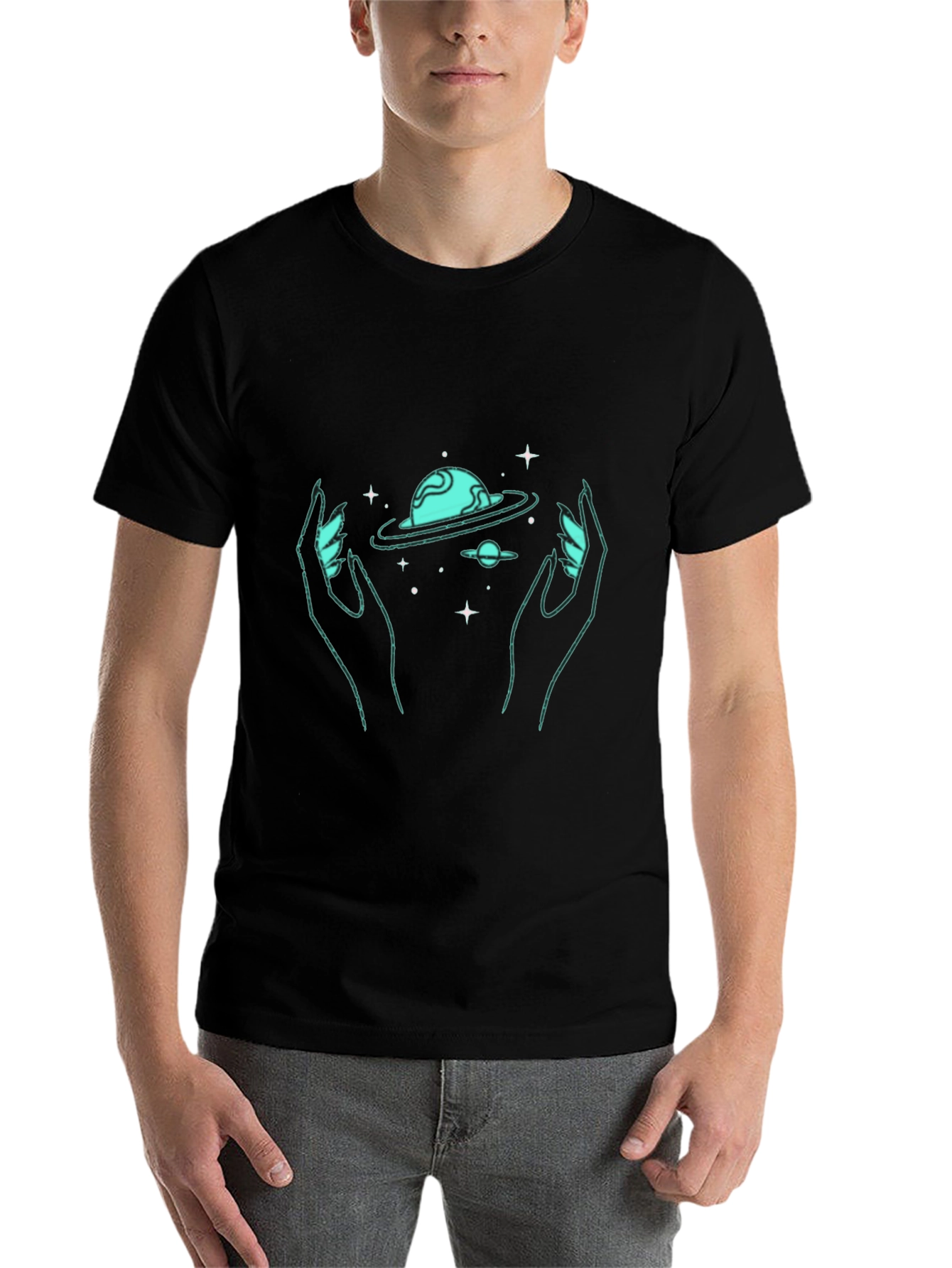 Black Cosmic Hands Graphic T-Shirt view 7