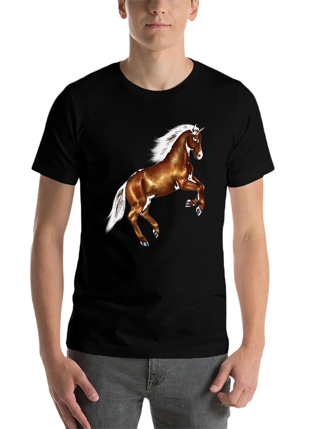 Black Horse Graphic Tee - Black Cotton Casual T-Shirt view 7