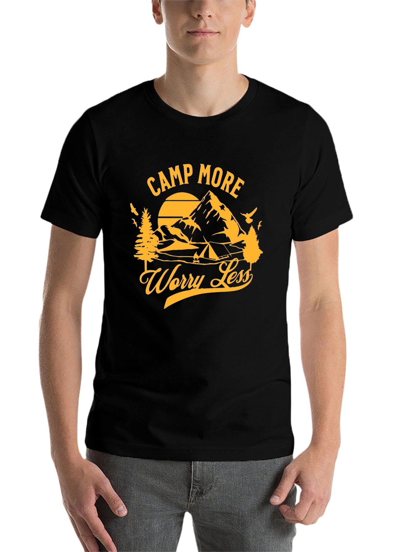 Black Camp More Worry Less Graphic T-Shirt view 7