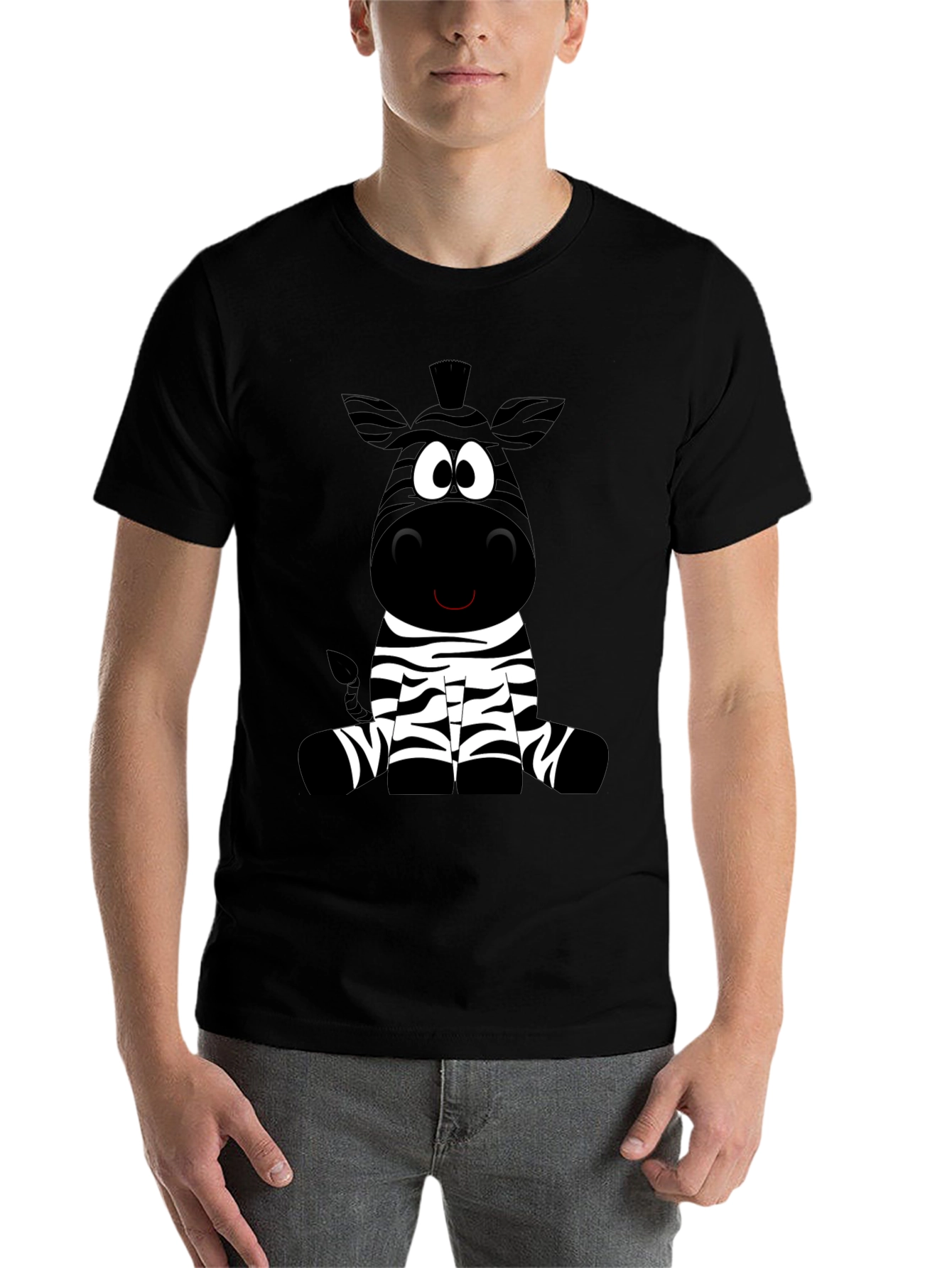 Black Cartoon Zebra Graphic Black T-Shirt view 7