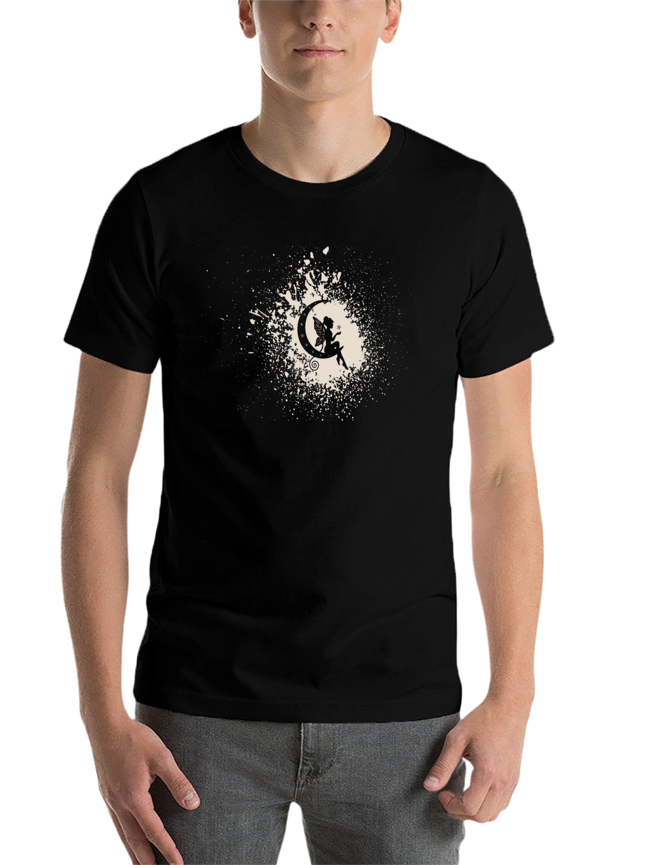 Black Moon Fairy Silhouette Black T-Shirt view 7