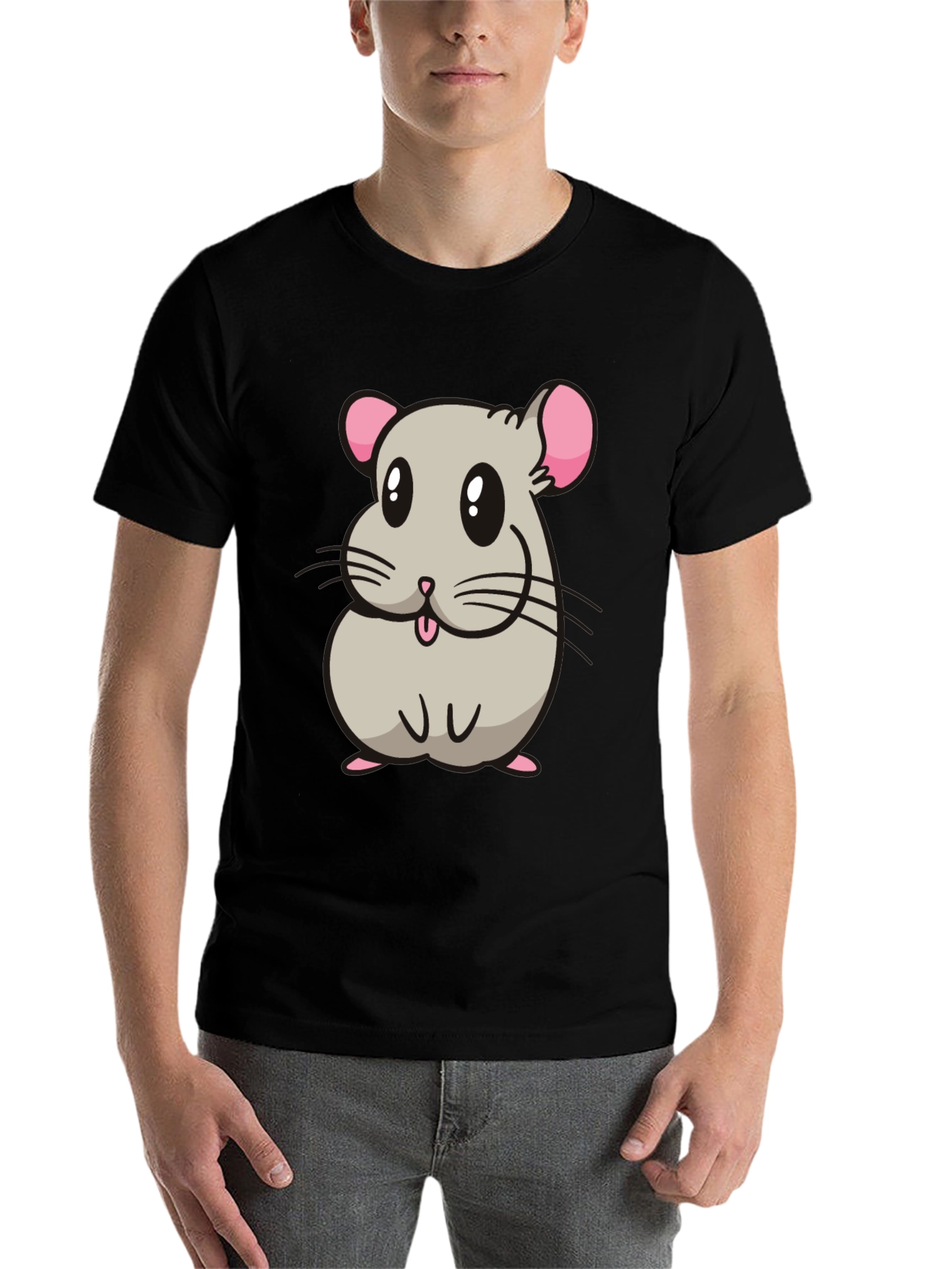 Black Cute Hamster Cartoon Graphic T-Shirt view 7