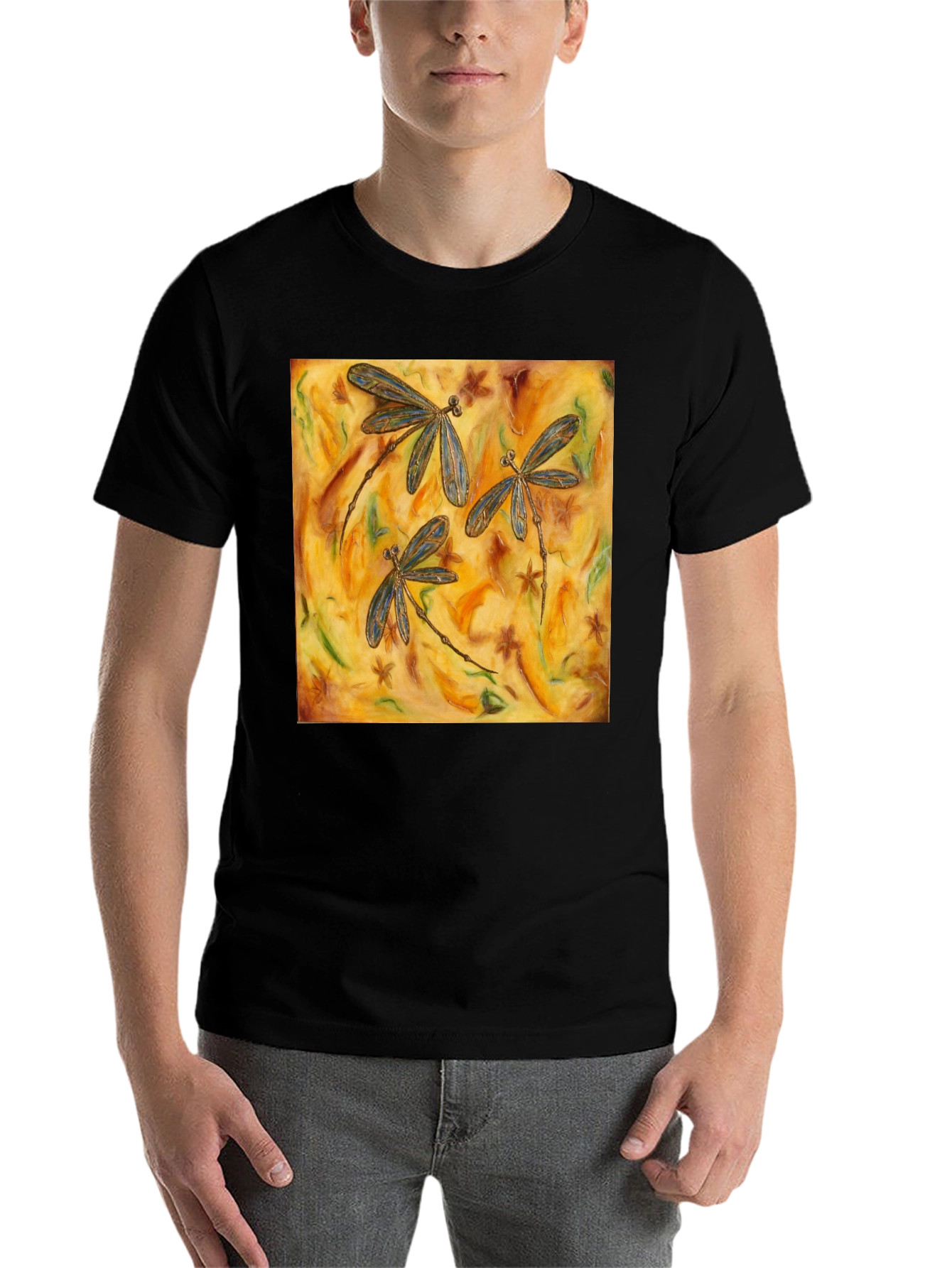 Black Dragonfly Art Print Black T-Shirt view 7