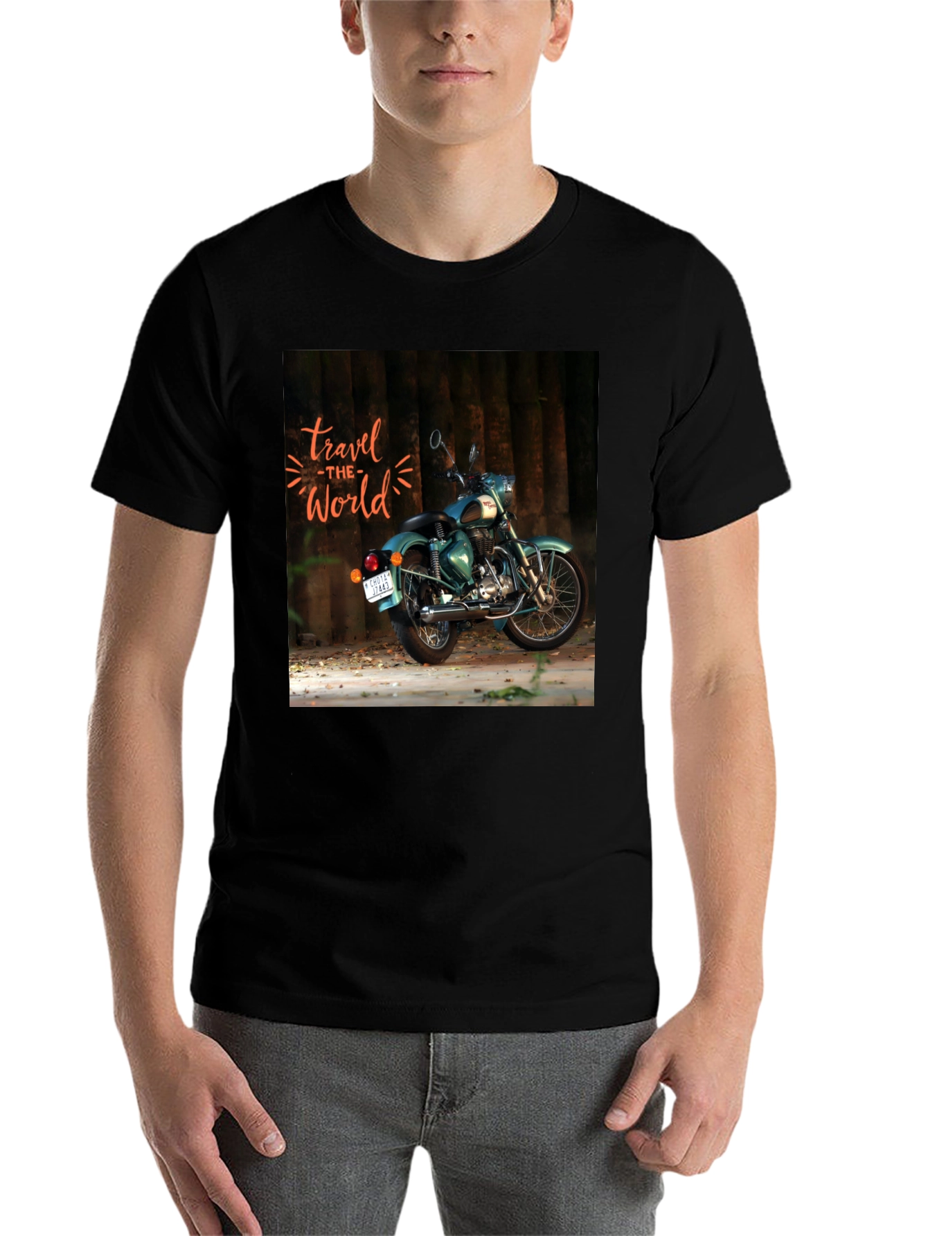Black Travel the World Motorcycle Graphic T-Shirt view 7