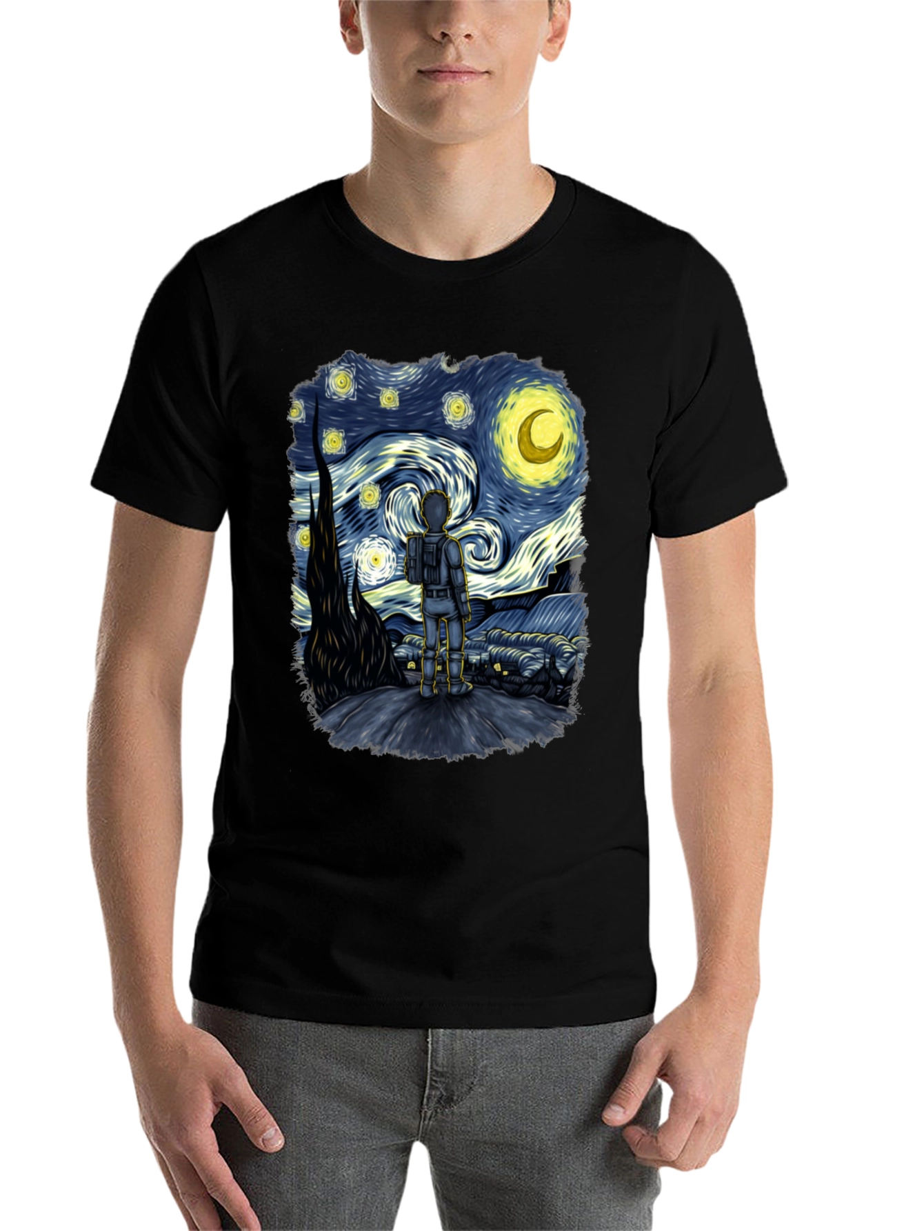 Black Starry Spaceman T-Shirt: Unique Art Tee view 7