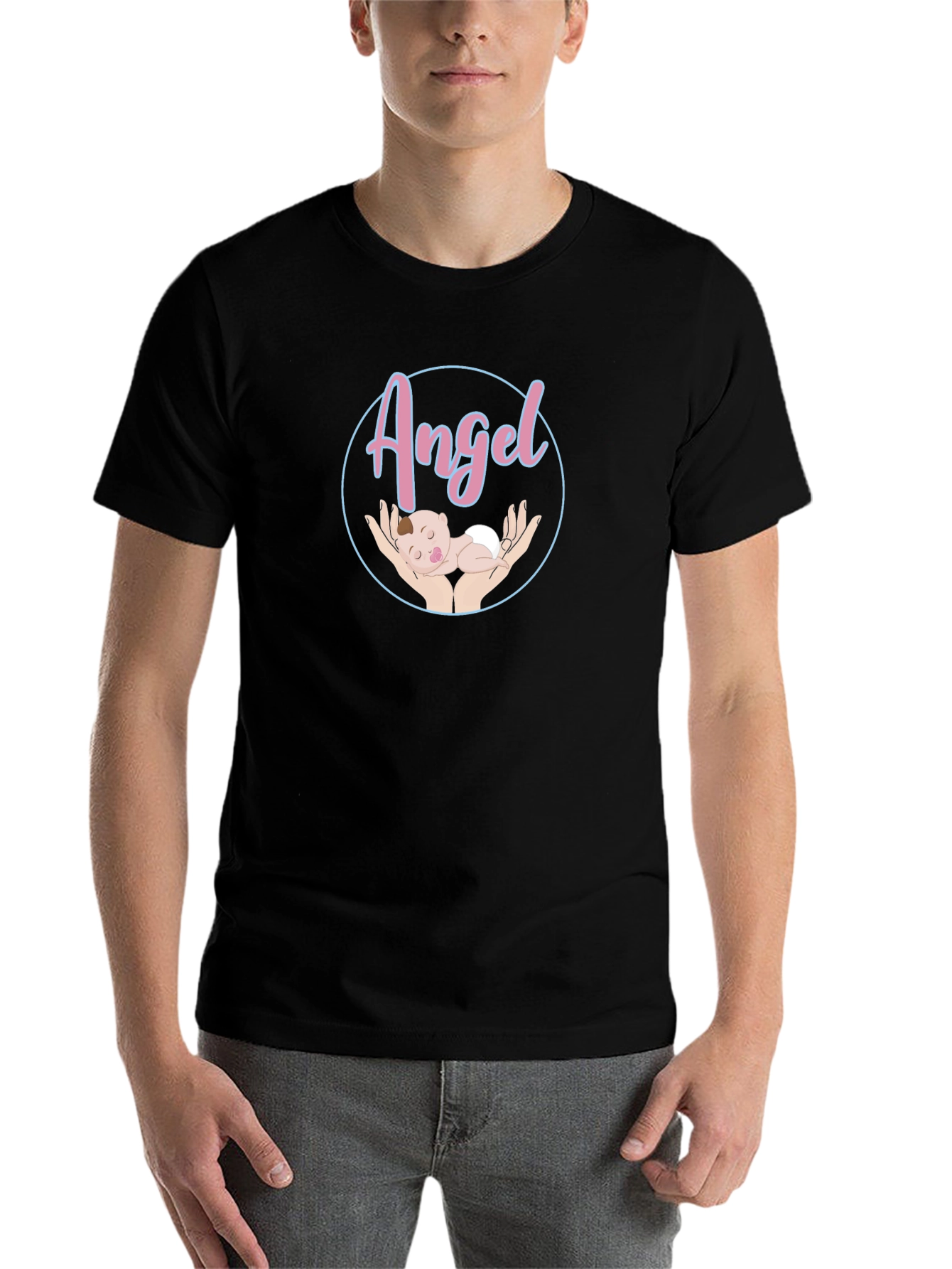 Black Angel Baby Graphic Tee - Unisex Black T-Shirt view 7